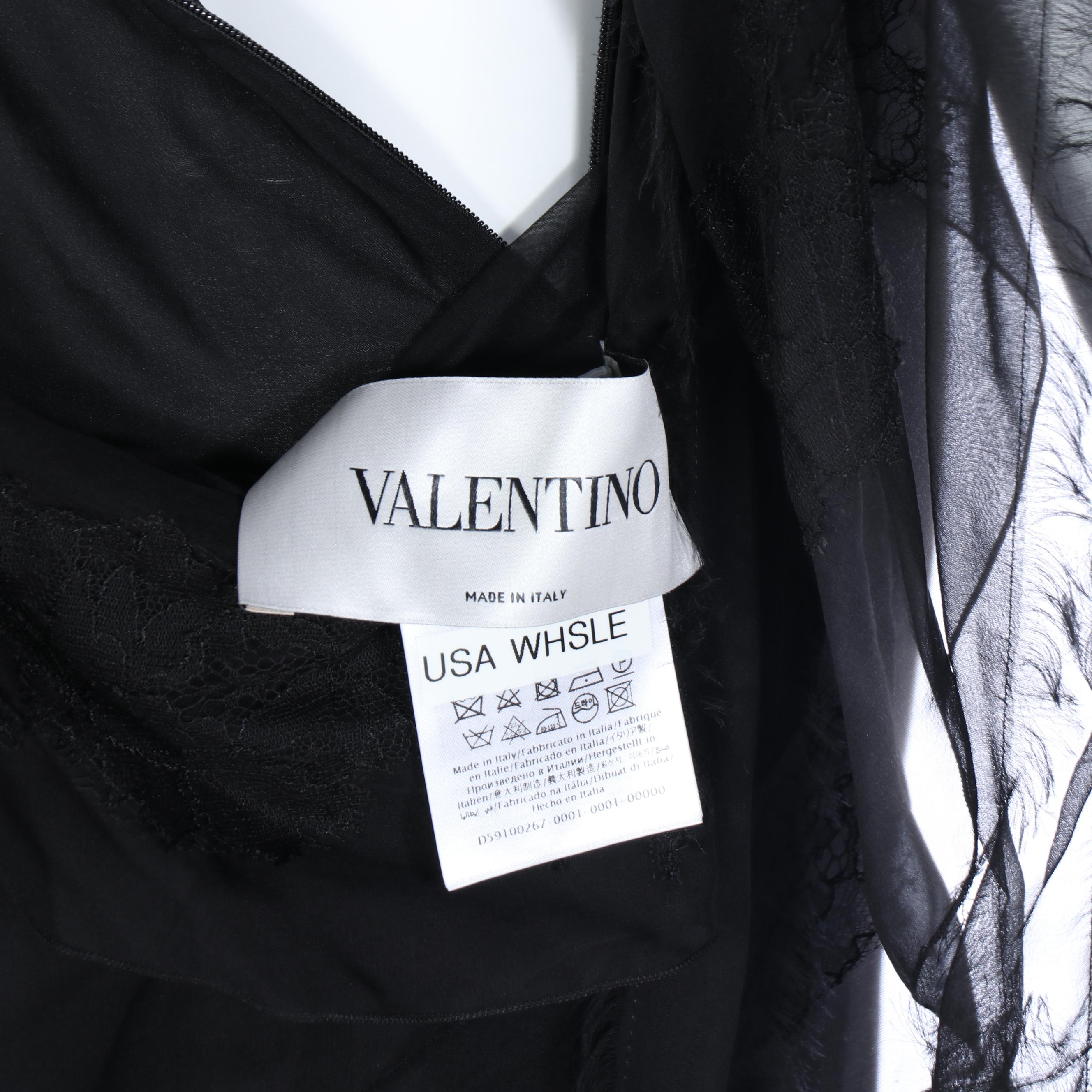 Valentino Black Slip Dress with Sheer Lace Detailed Overlay, Fall/Winter 2021