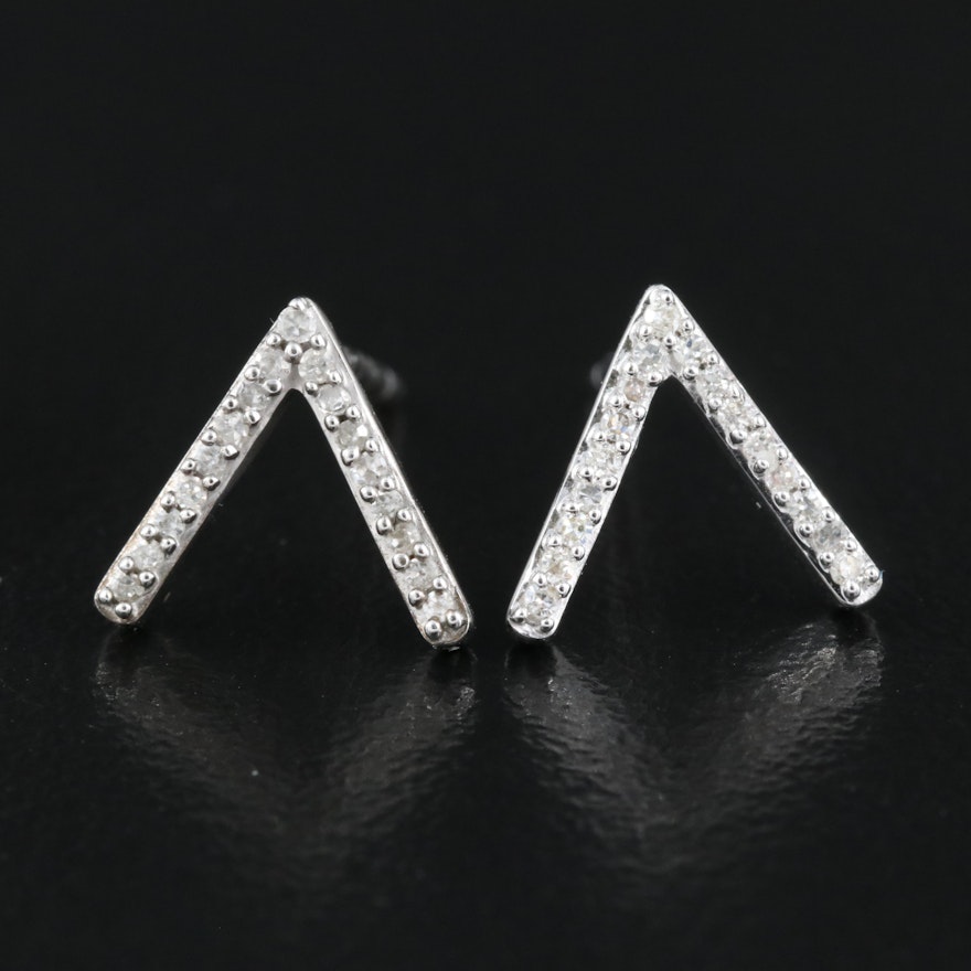 Sterling Diamond Chevron Stud Earrings