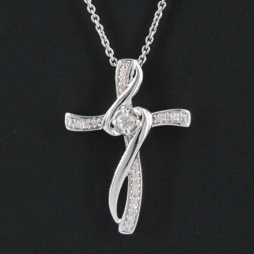 Sterling Diamond Cross Pendant Necklace