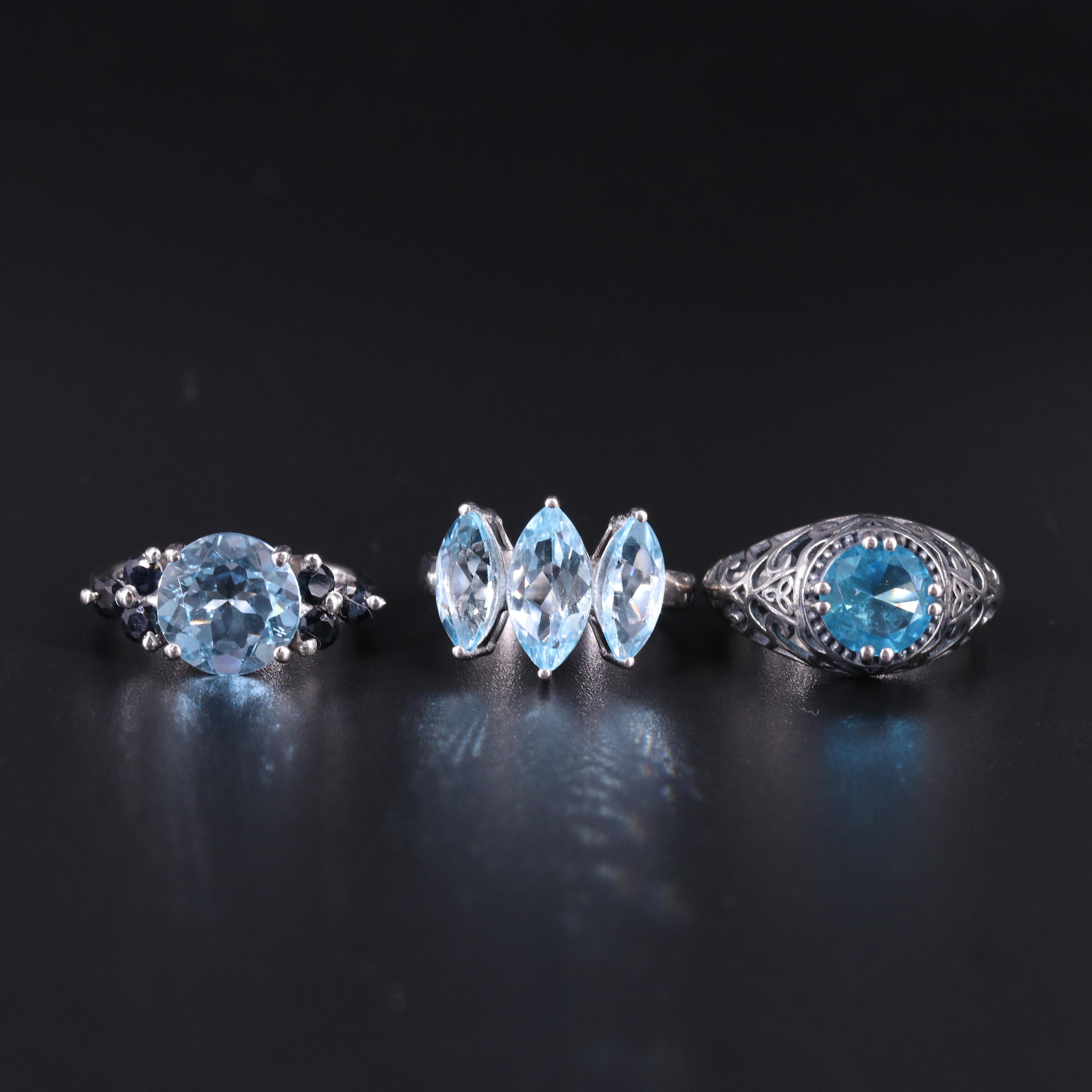 Sterling Silver Ring Trio Including Gemstones