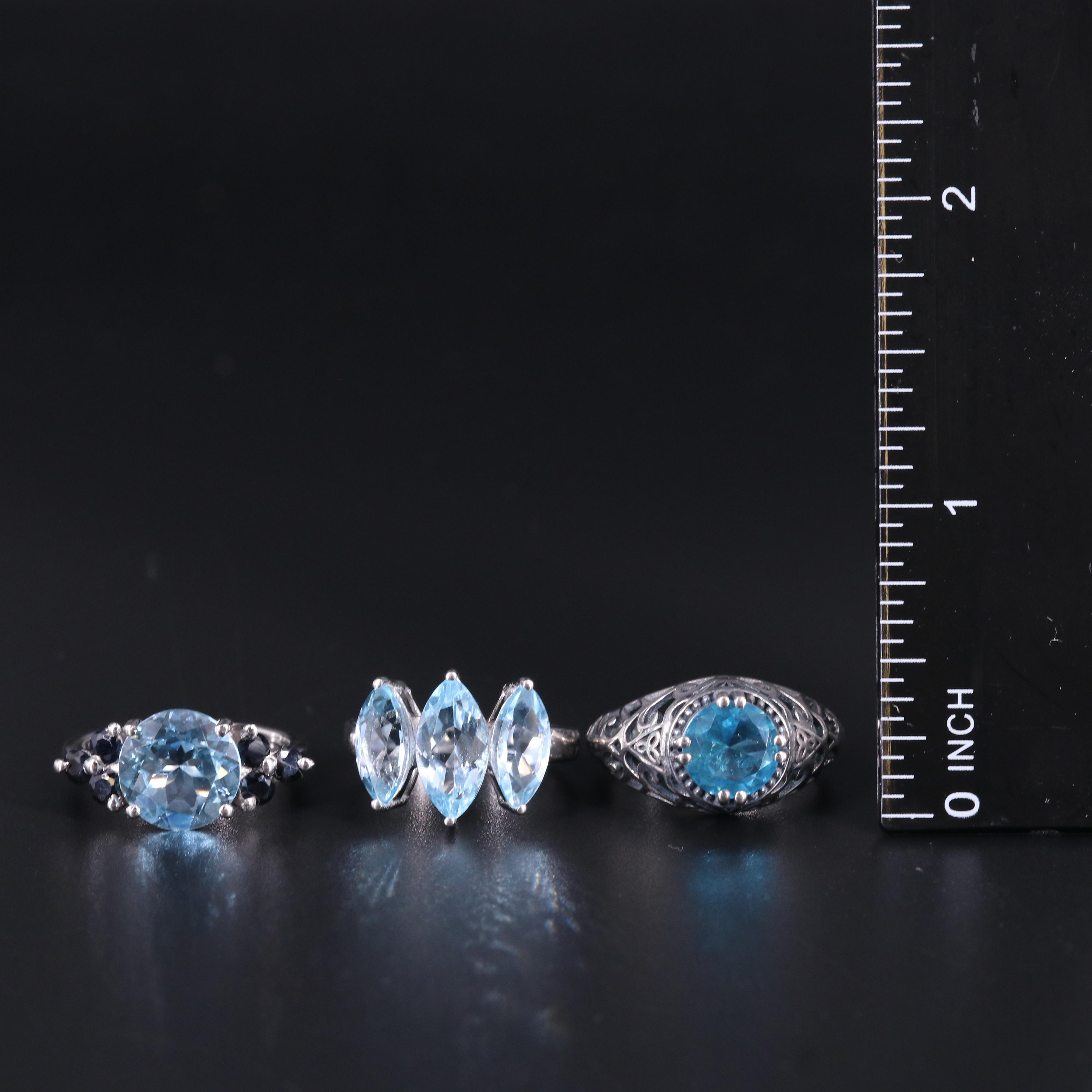 Sterling Silver Ring Trio Including Gemstones