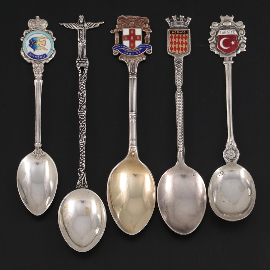 Enameled Sterling and 800 Silver Souvenir Spoons