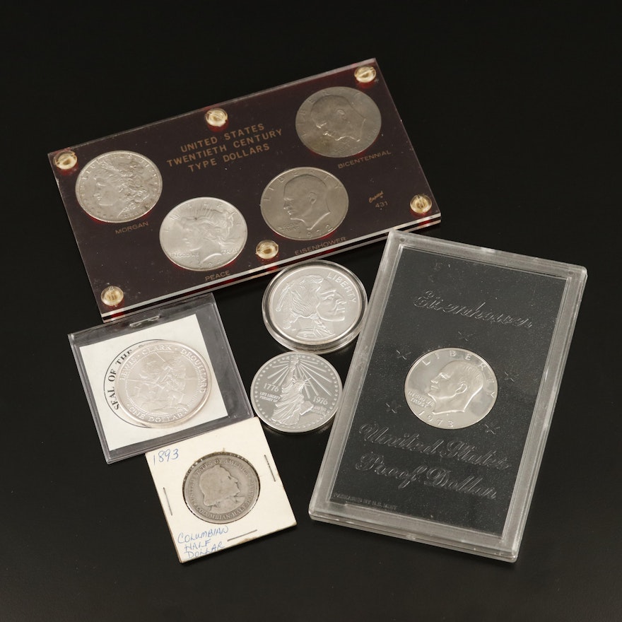 Group of United States Silver Dollars and Rounds