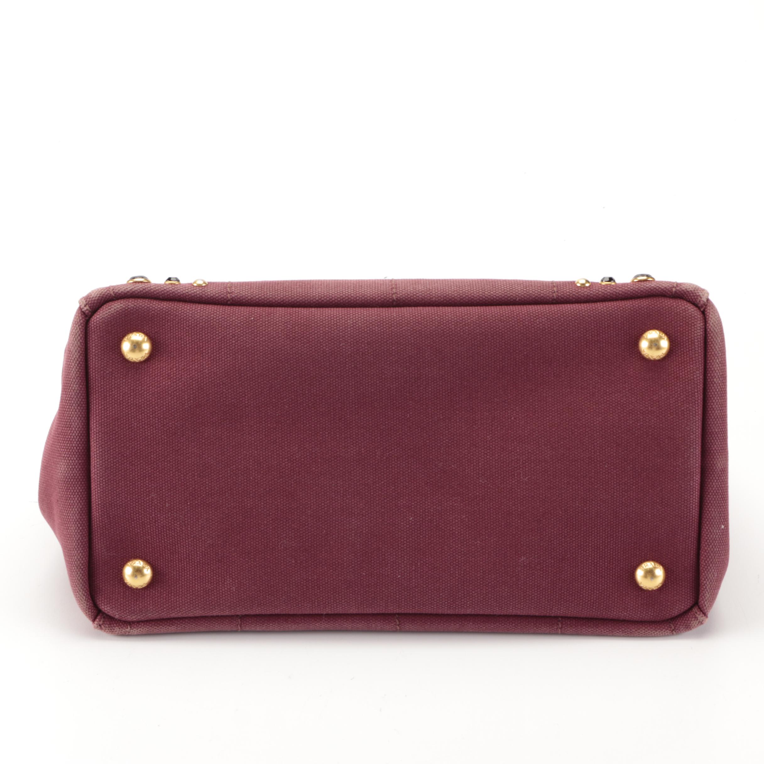 Prada Canapa Two-Way Tote in Embellished Amaranto Canvas