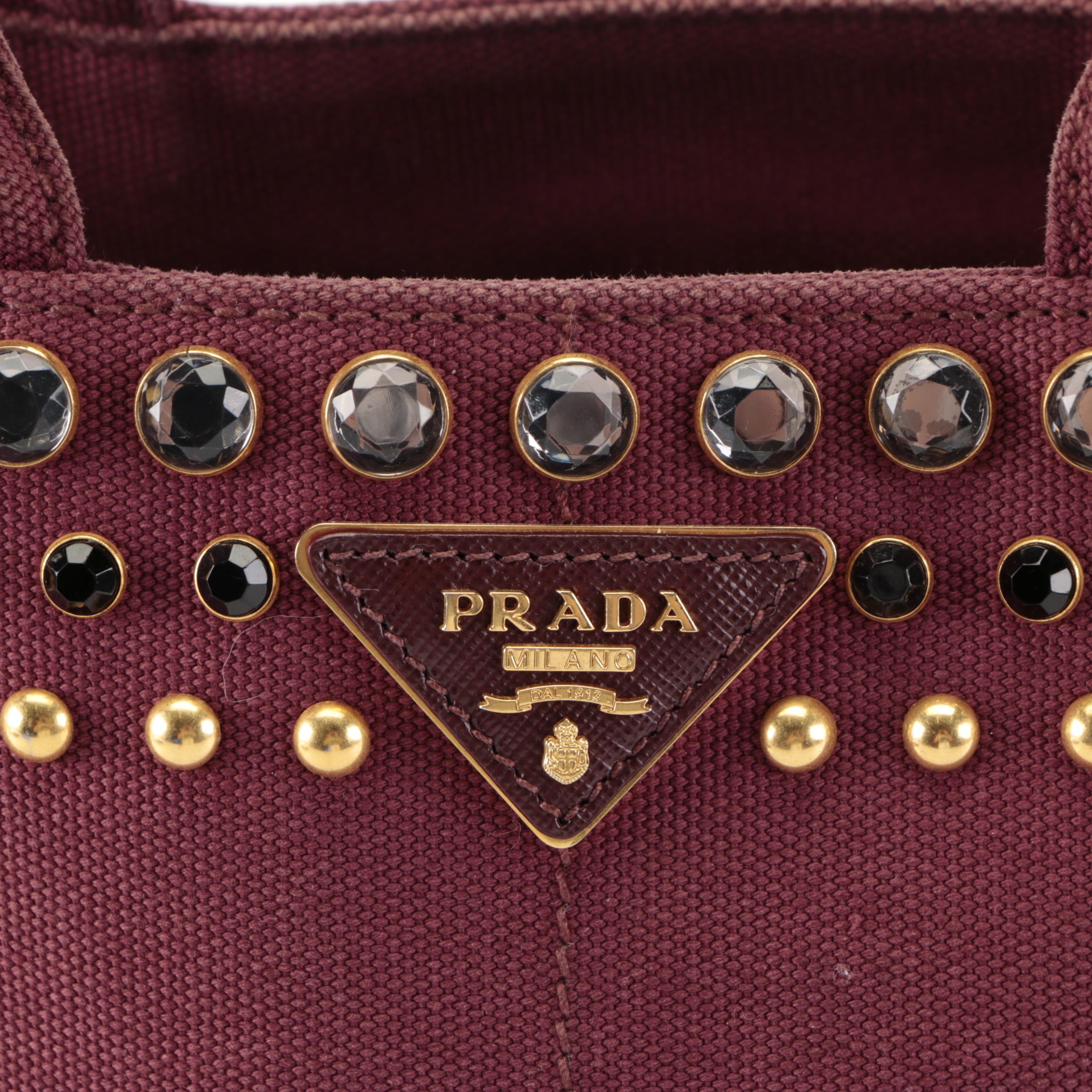 Prada Canapa Two-Way Tote in Embellished Amaranto Canvas