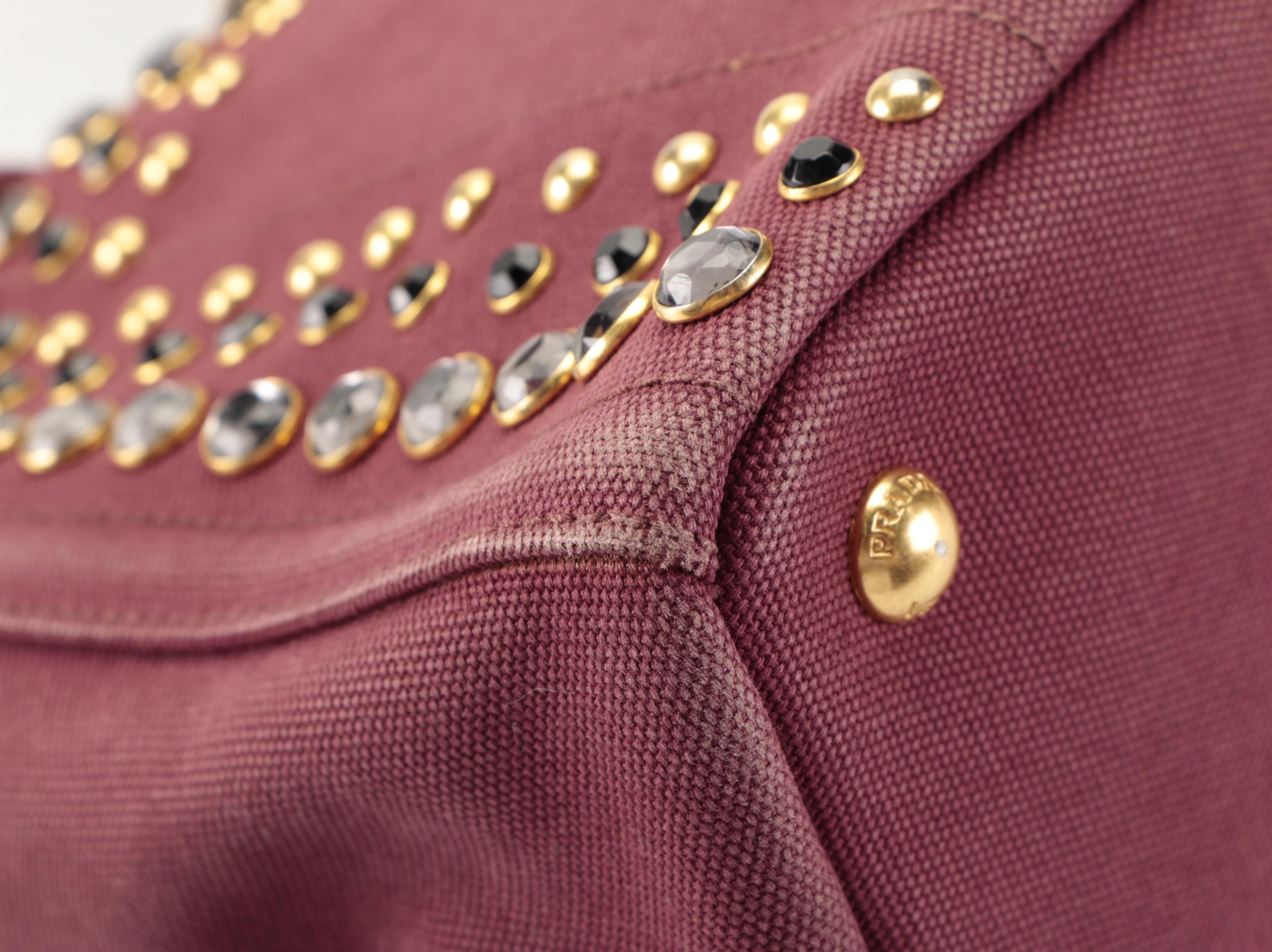 Prada Canapa Two-Way Tote in Embellished Amaranto Canvas