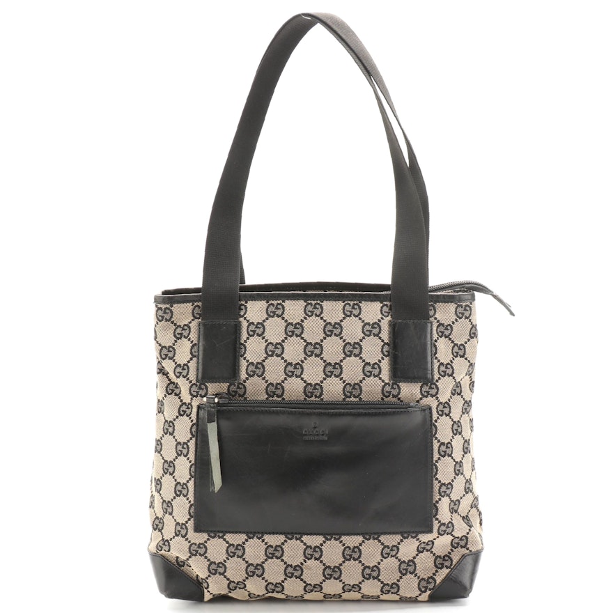 Gucci Tote in GG Canvas and Black Leather Trim