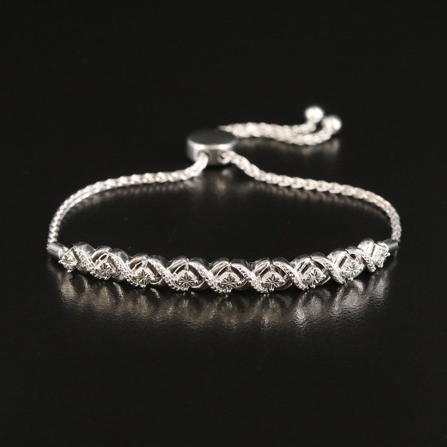 Sterling Diamond Crossover Bolo Bracelet