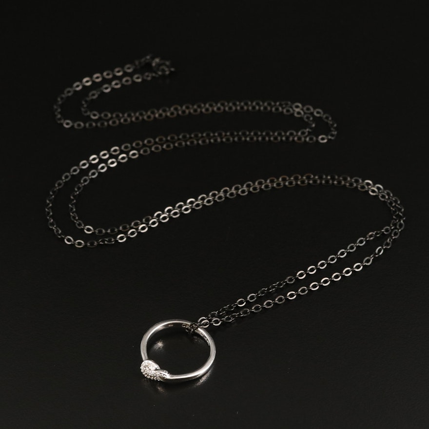 Sterling Diamond Knot Ring on Stainless Steel Cable Necklace