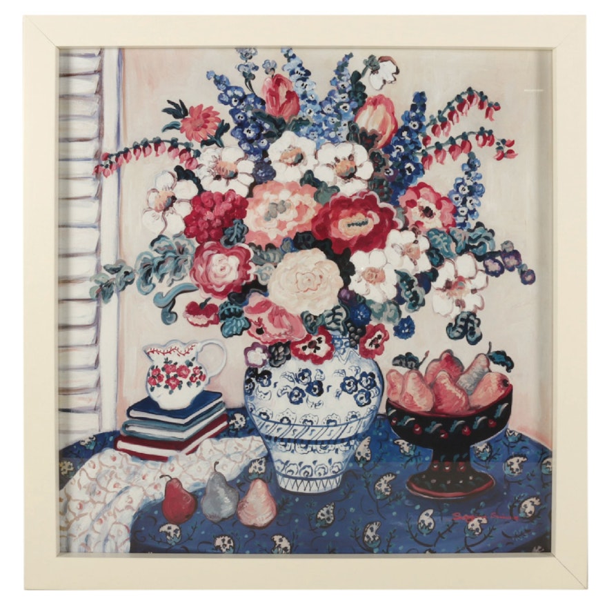 Offset Lithograph After Suzanne Etienne "Ann's Favorite Blue and White Floral"