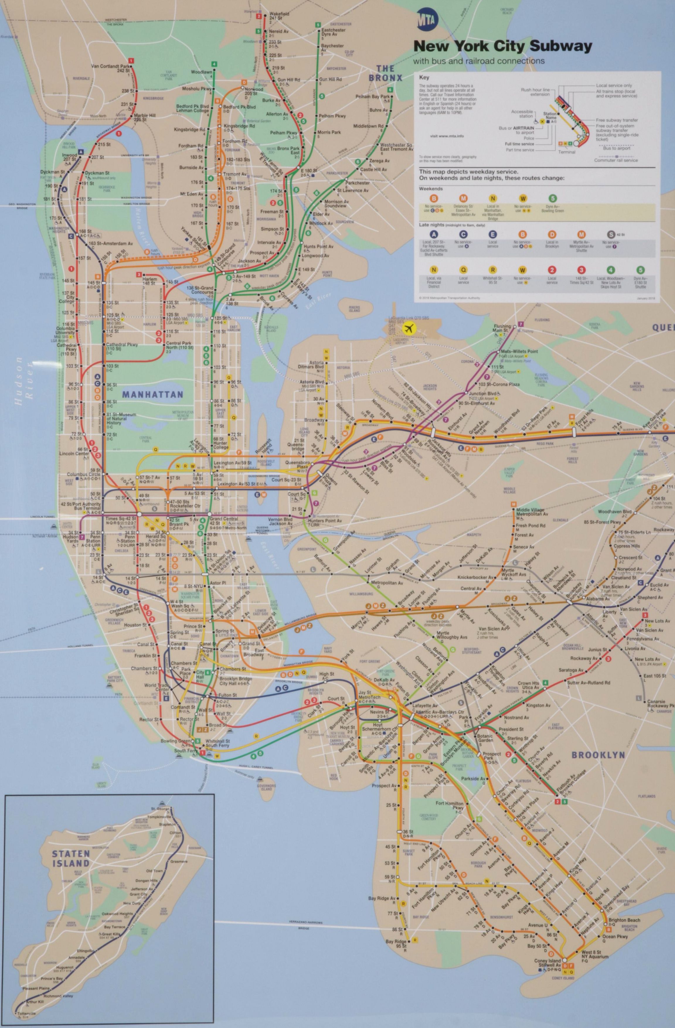 MTA Offset Lithograph Transit Map "New York City Subway," 2018