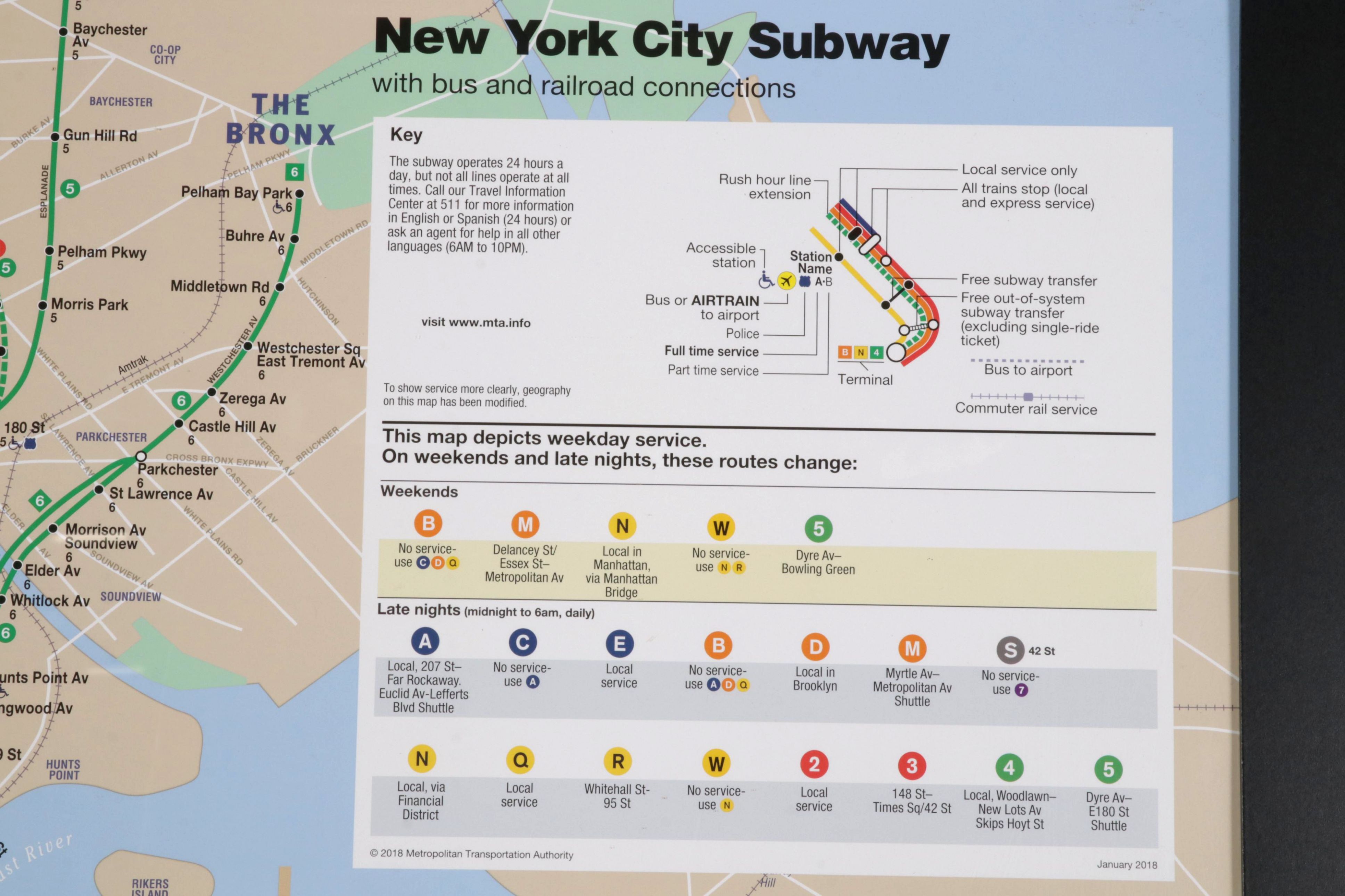 MTA Offset Lithograph Transit Map "New York City Subway," 2018