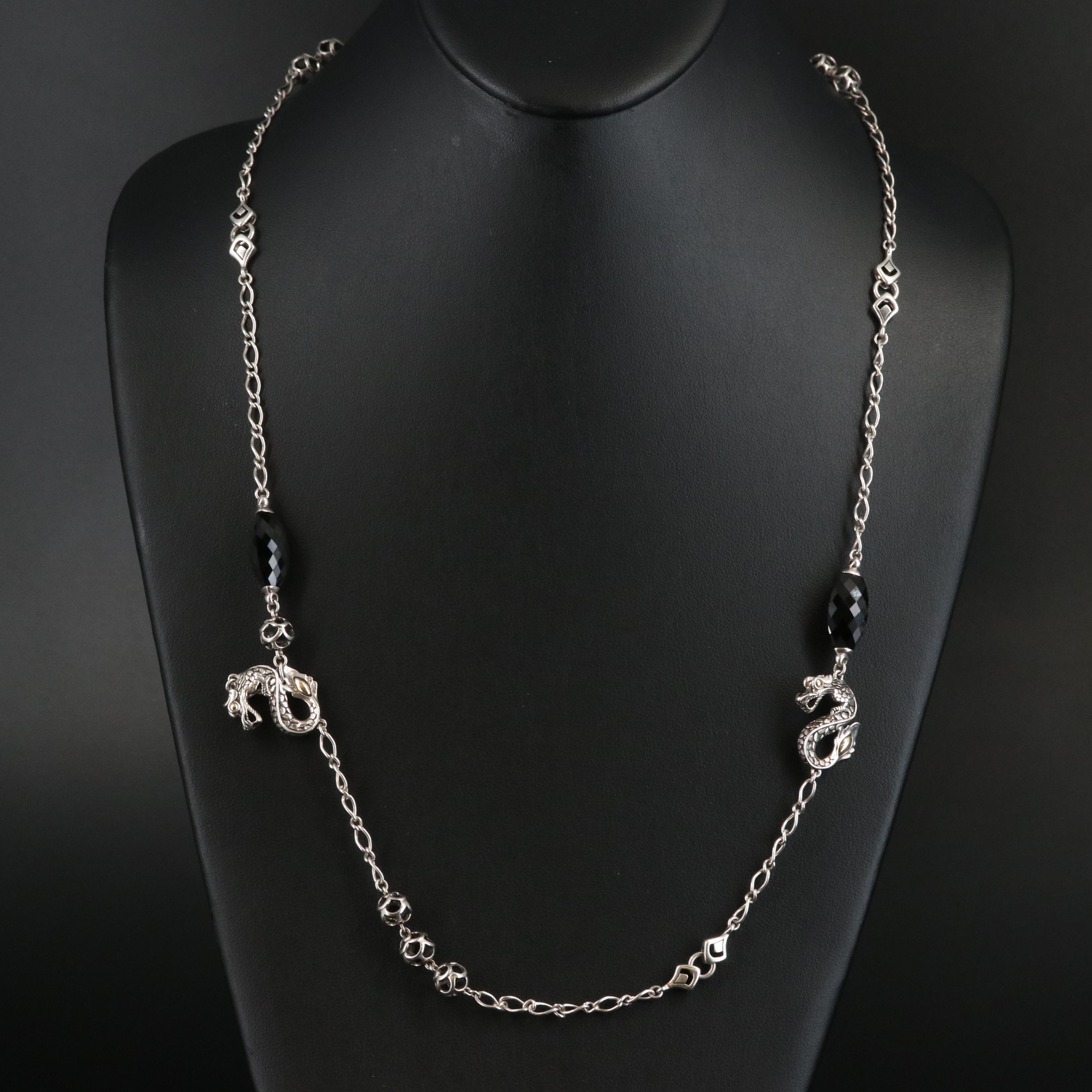 John Hardy "Legends Naga" Black Onyx Station Necklace with 18K Accents