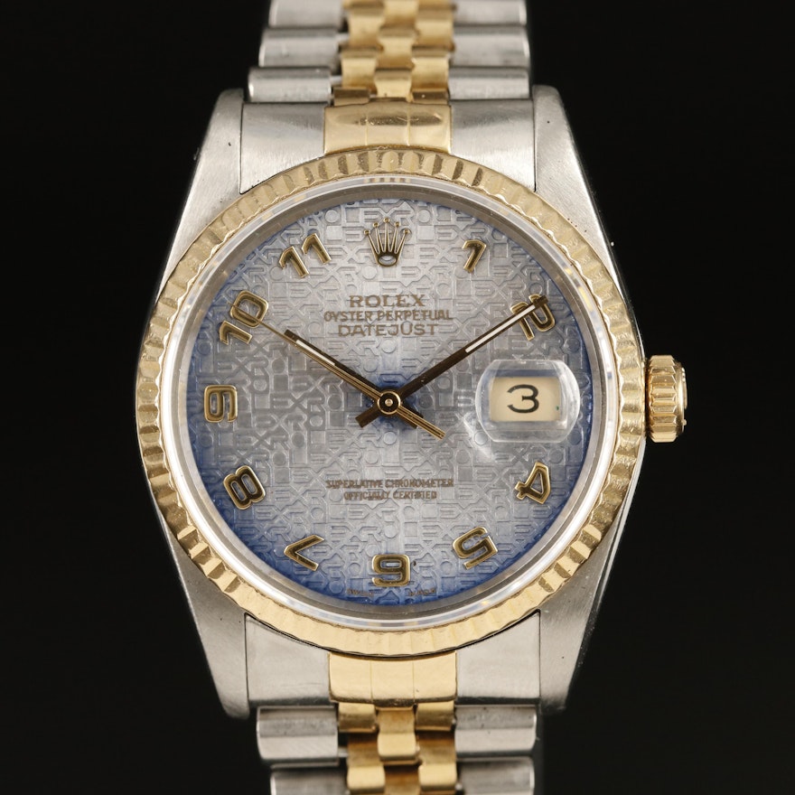 1990 Rolex Datejust 18K and Stainless Steel Wristwatch