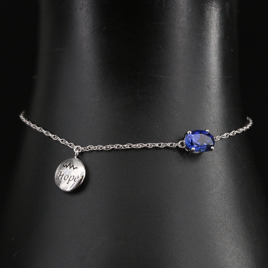 Sterling Sapphire Bracelet with "Hope" Heartbeat Charm