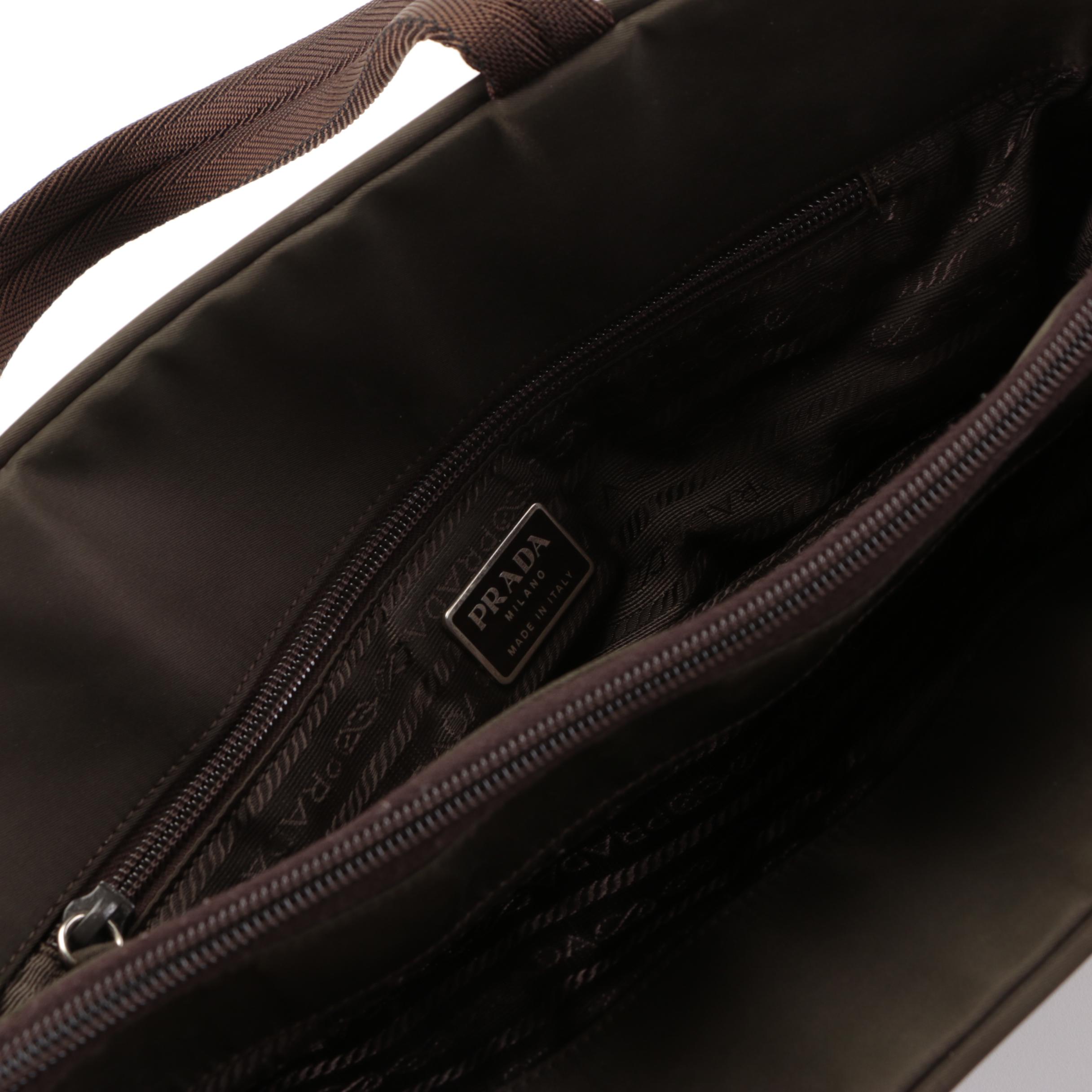 Prada Work Bag/Briefcase in Olive Green Nylon Gabardine with Leather Trim