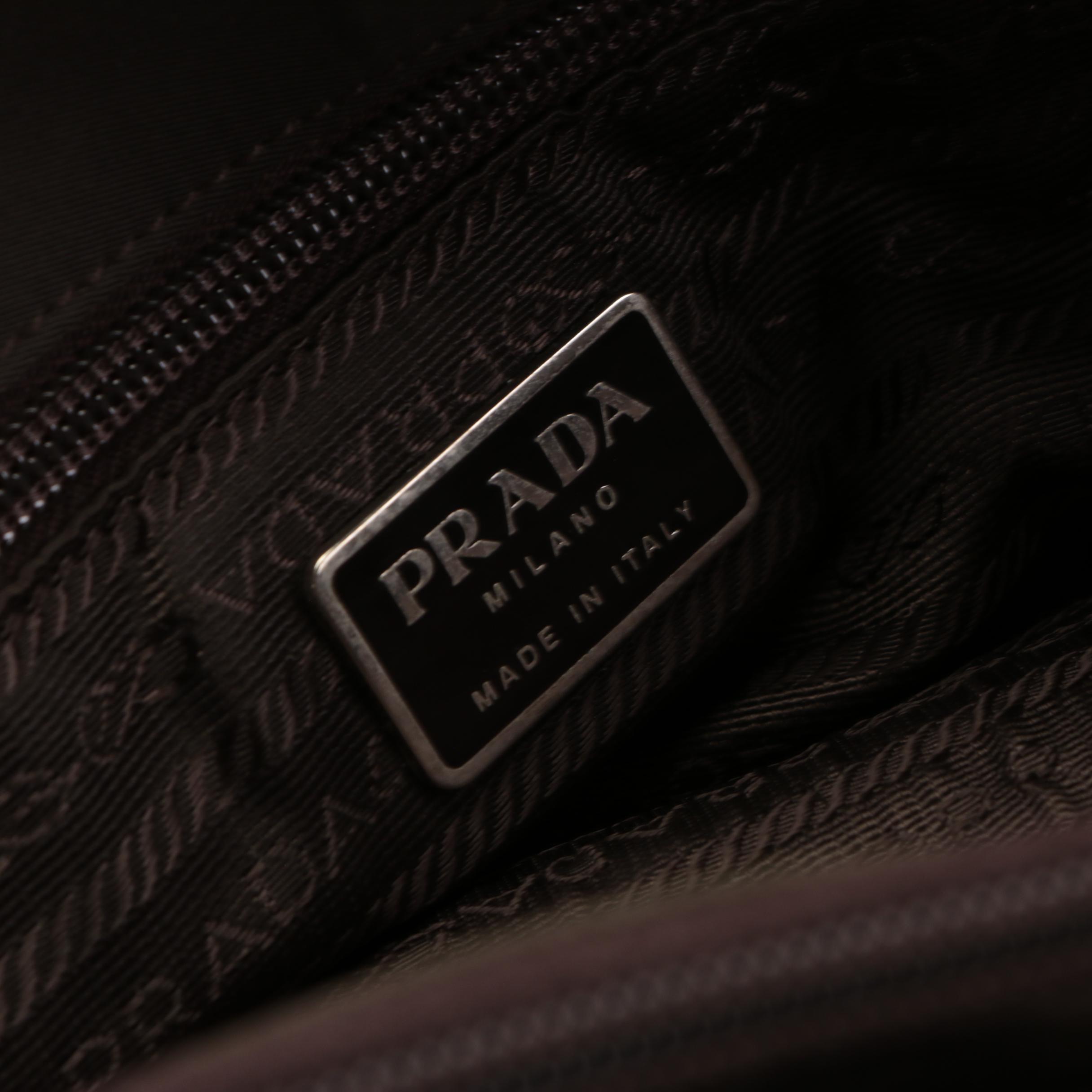 Prada Work Bag/Briefcase in Olive Green Nylon Gabardine with Leather Trim