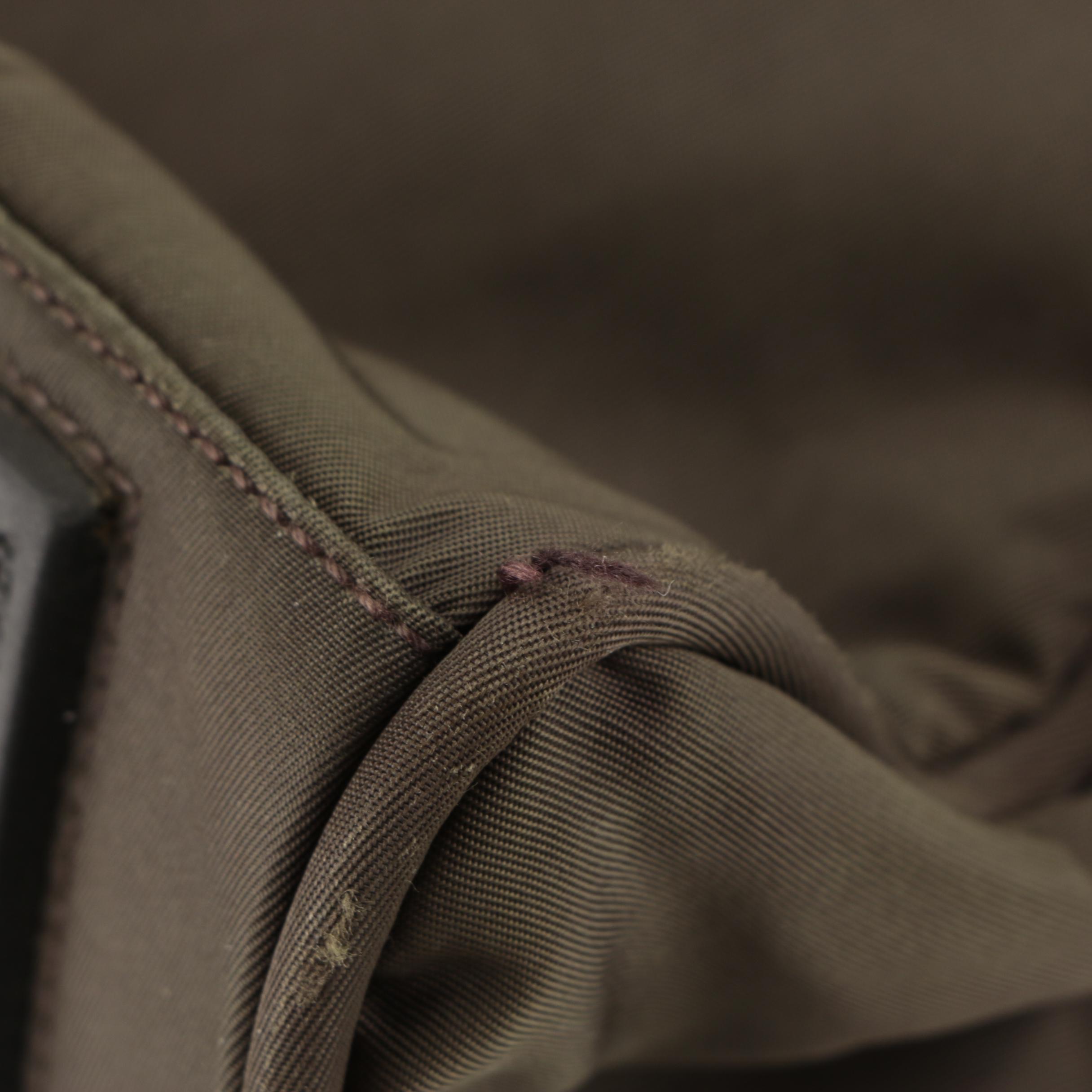 Prada Work Bag/Briefcase in Olive Green Nylon Gabardine with Leather Trim