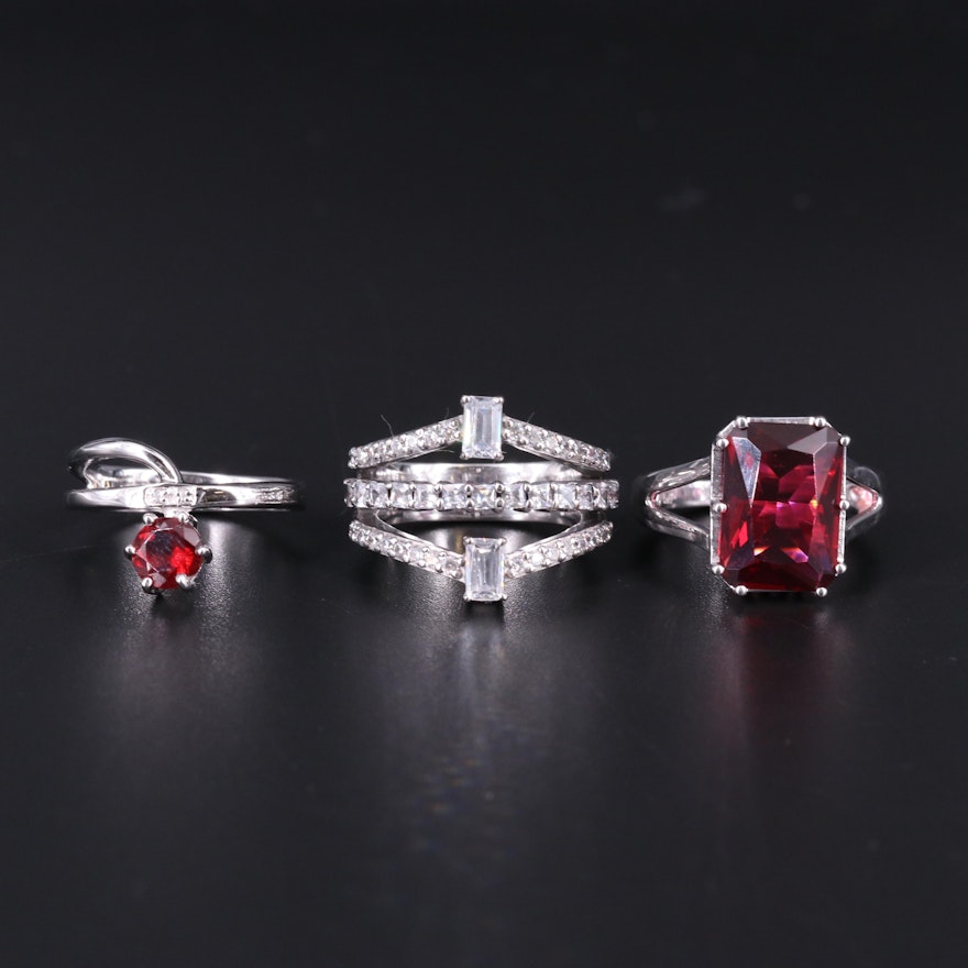 Sterling Silver Ring Trio Including Diamond and Garnet