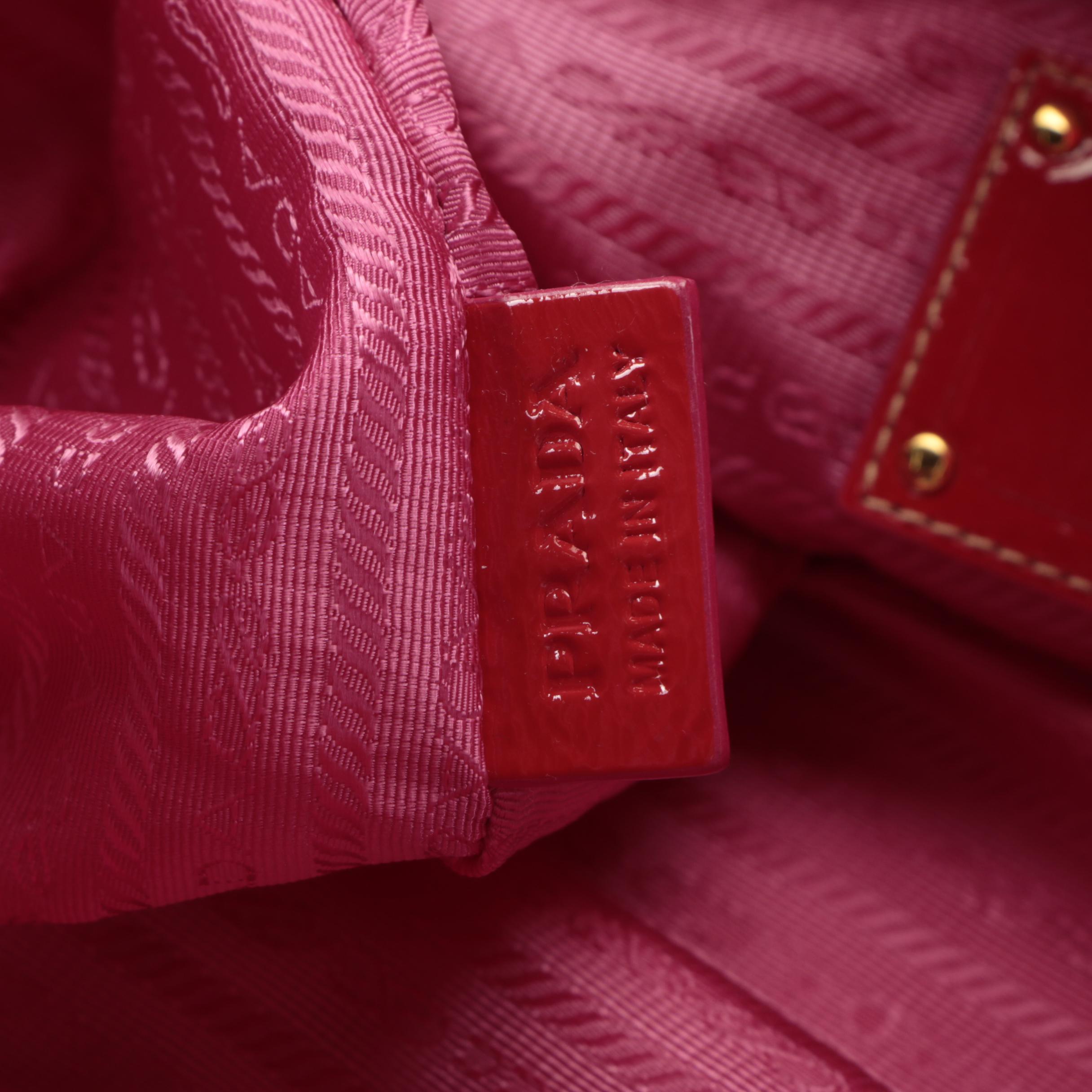 Prada Tote Bag in Embellished Fuchsia Tessuto Nylon and Red Patent Leather Trim