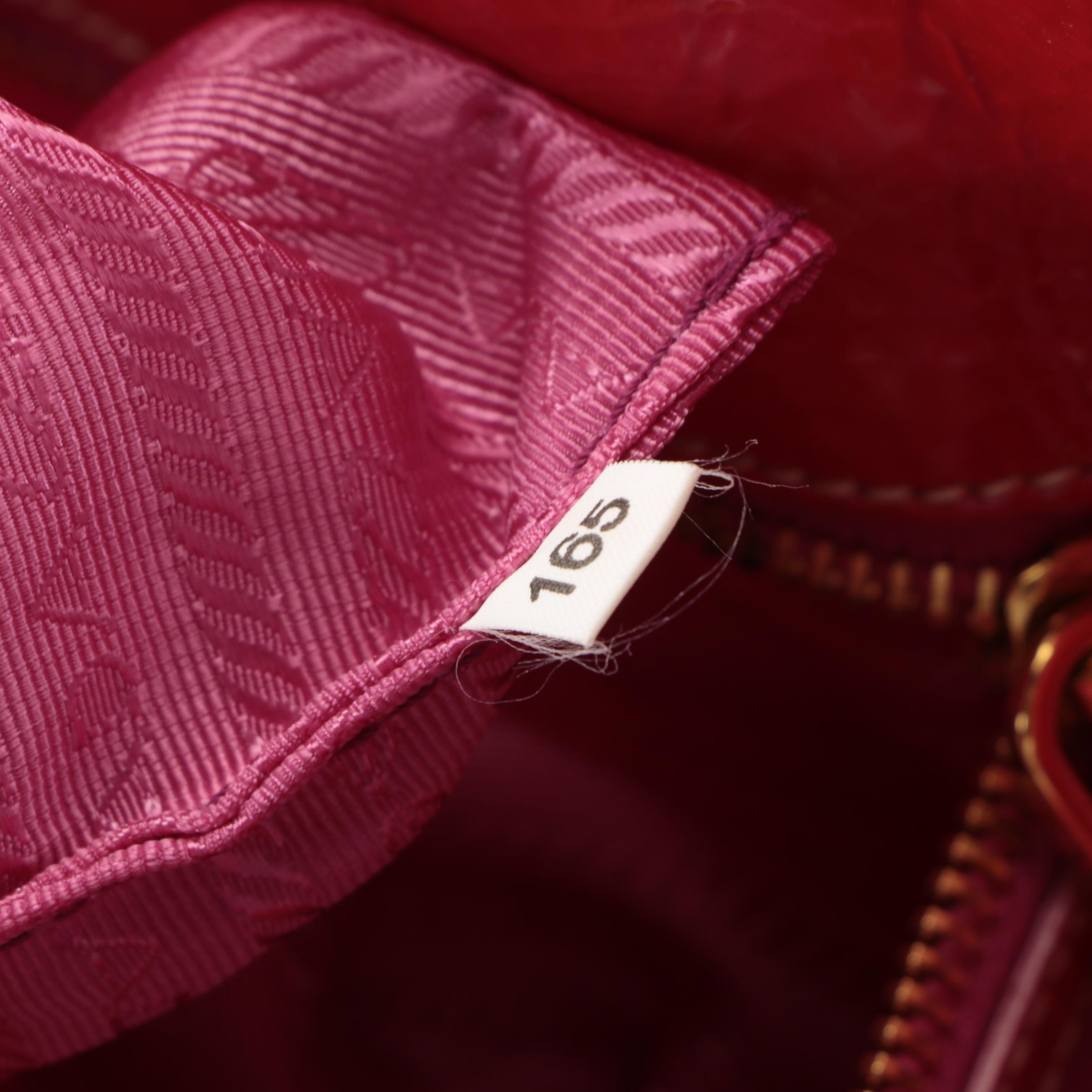 Prada Tote Bag in Embellished Fuchsia Tessuto Nylon and Red Patent Leather Trim