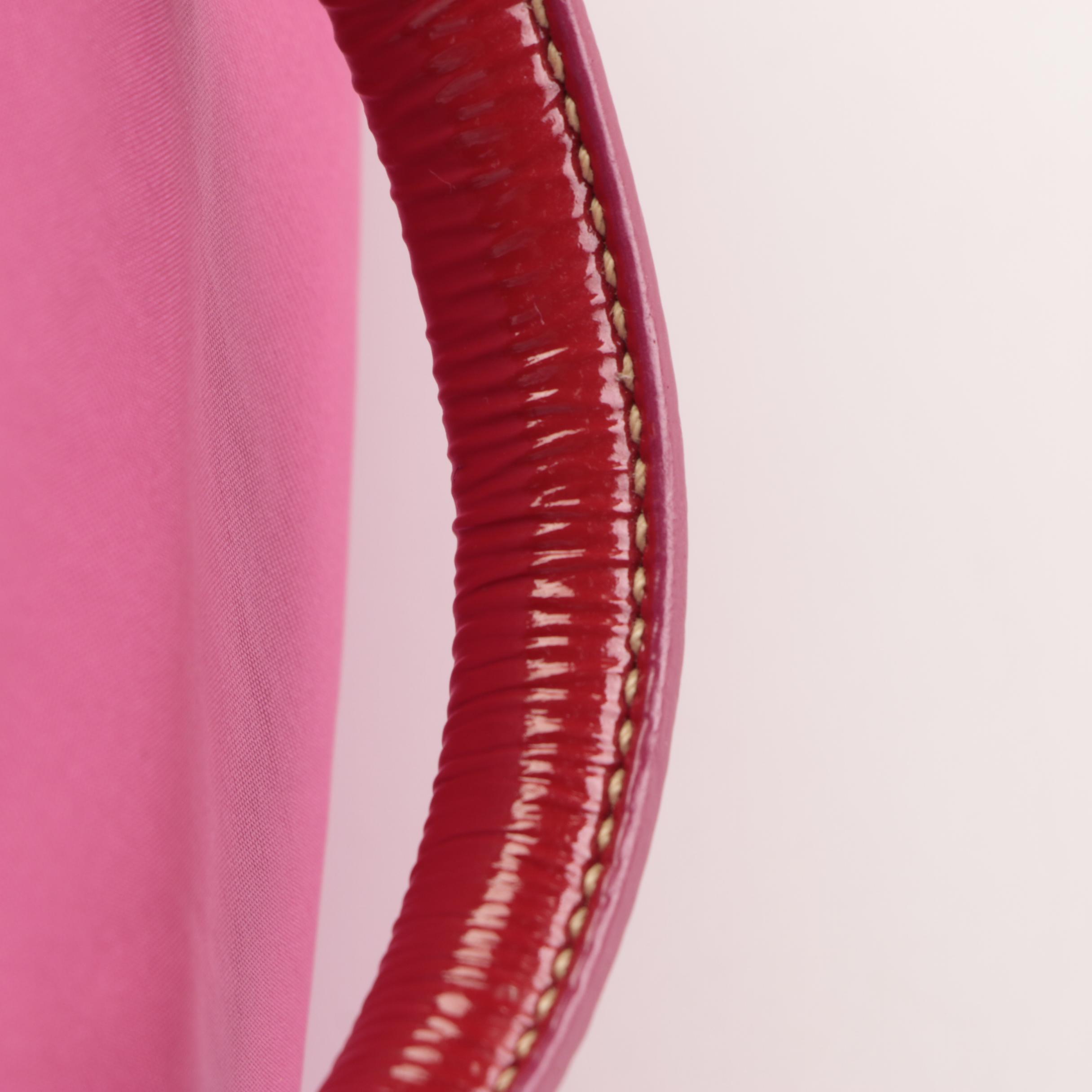 Prada Tote Bag in Embellished Fuchsia Tessuto Nylon and Red Patent Leather Trim