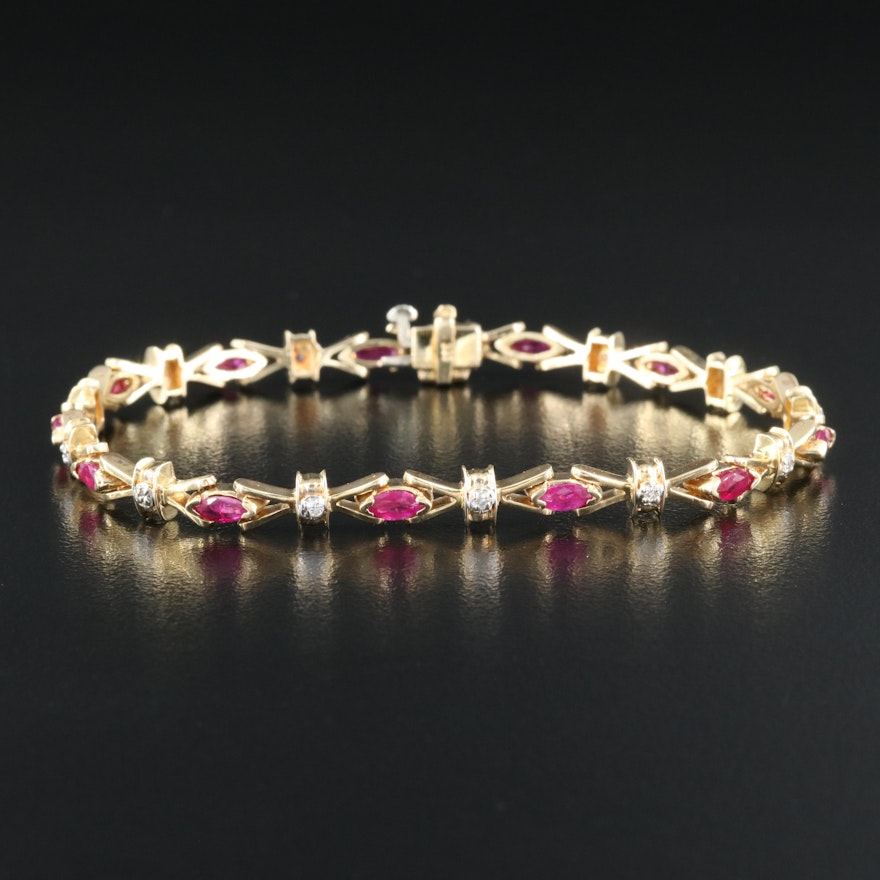 14K Ruby and Diamond Fancy Link Bracelet