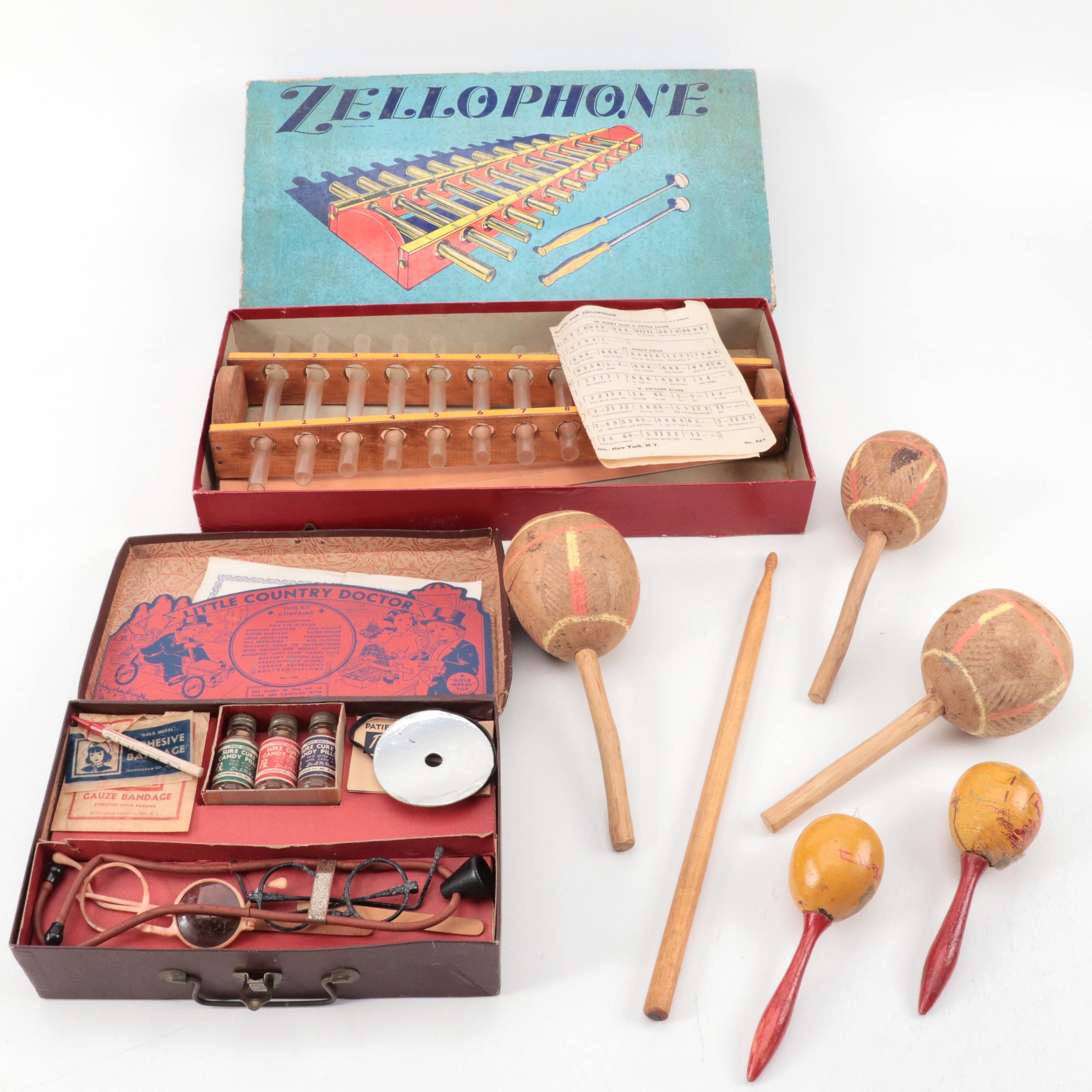 Zellophone Percussion Toy with Little Country Doctor Play Kit and Maracas