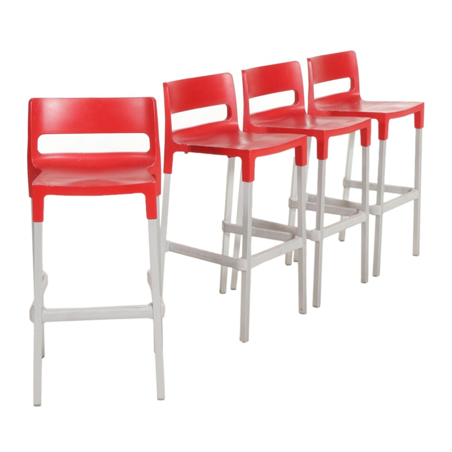 Four Divo Italy Modernist Aluminum and Molded Plastic Stackable Barstools