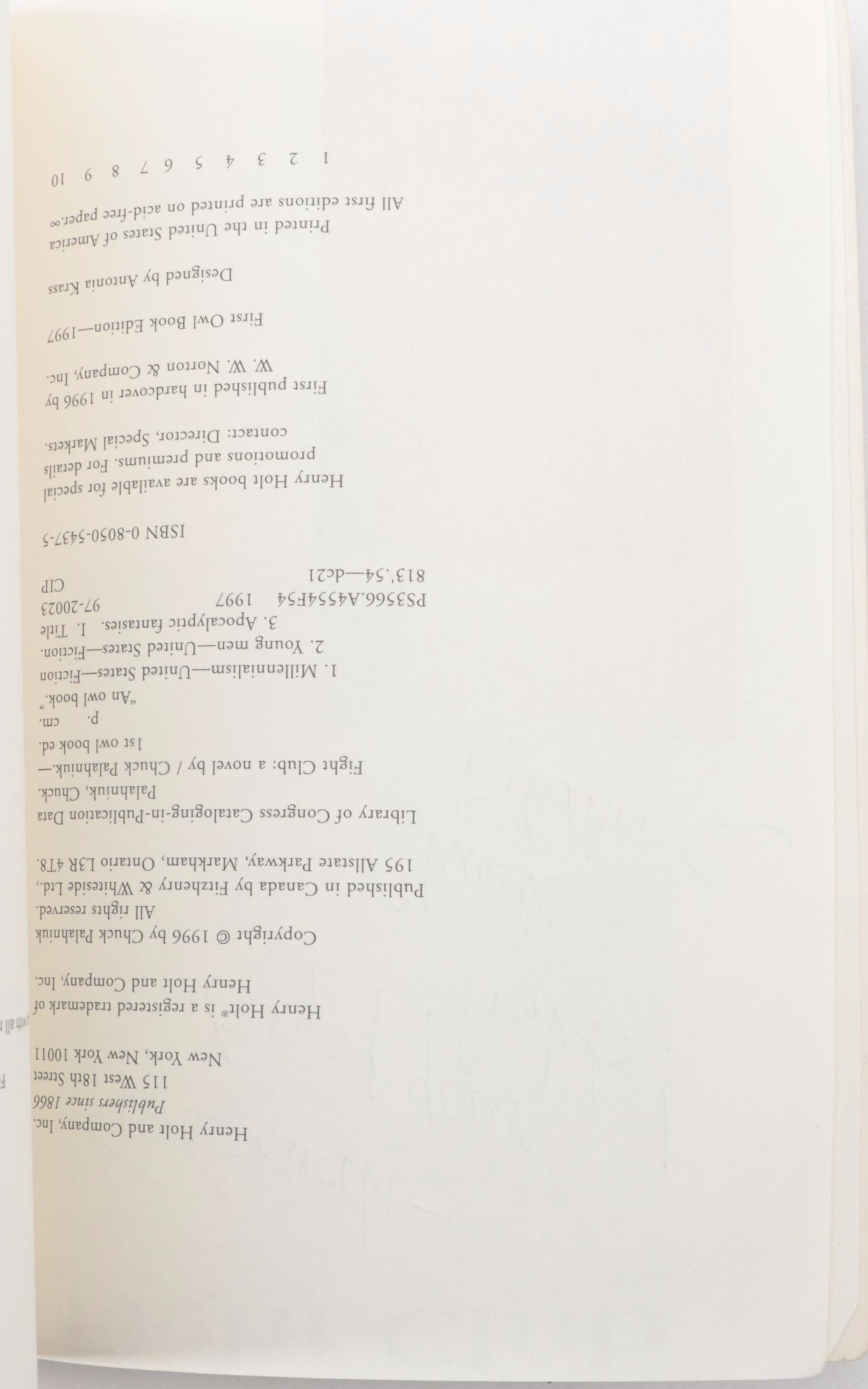 Signed "Fight Club" and "Pygmy" by Chuck Palahniuk