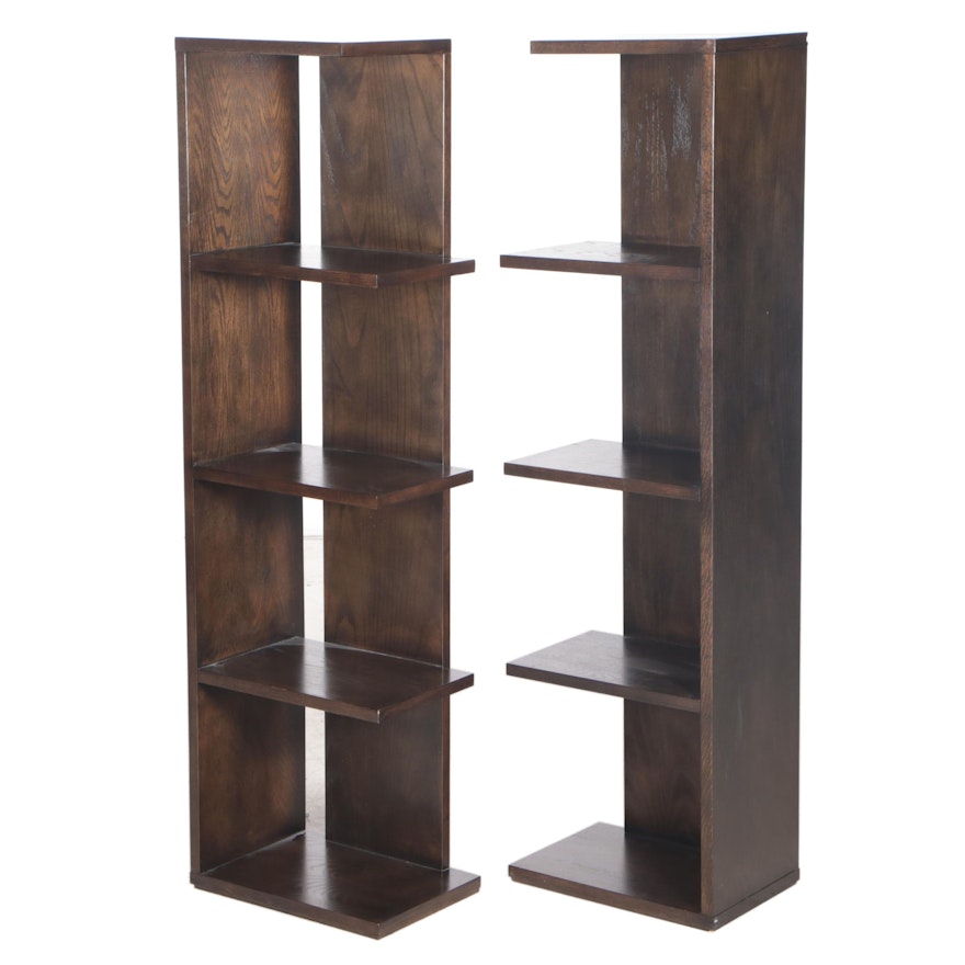 Pair of Liberty Furniture Industries Modernist Style Oak-Veneered Bookcases