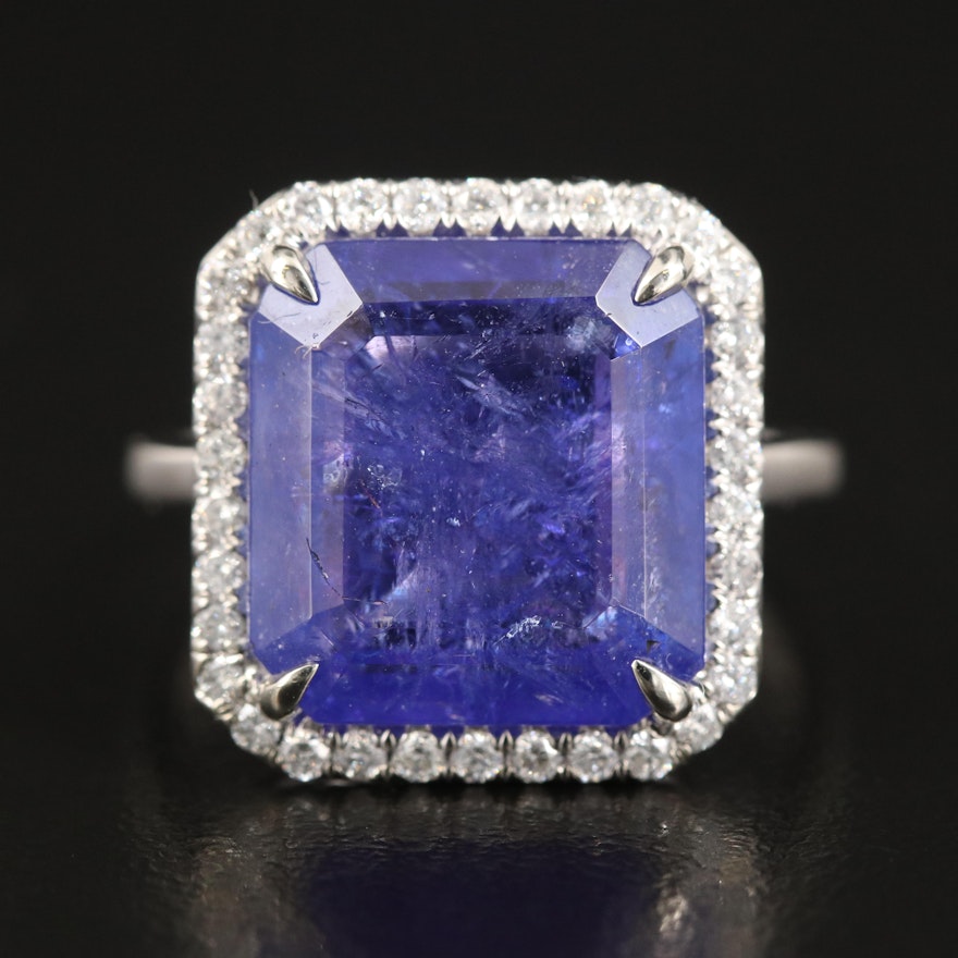 14K 9.99 CT Tanzanite and Diamond Ring with GIA Report