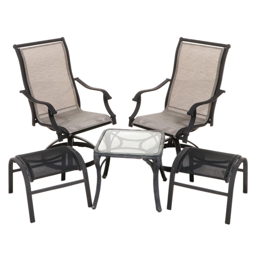 Pair of Patio Lounge Chairs with Ottomans and Accent Table