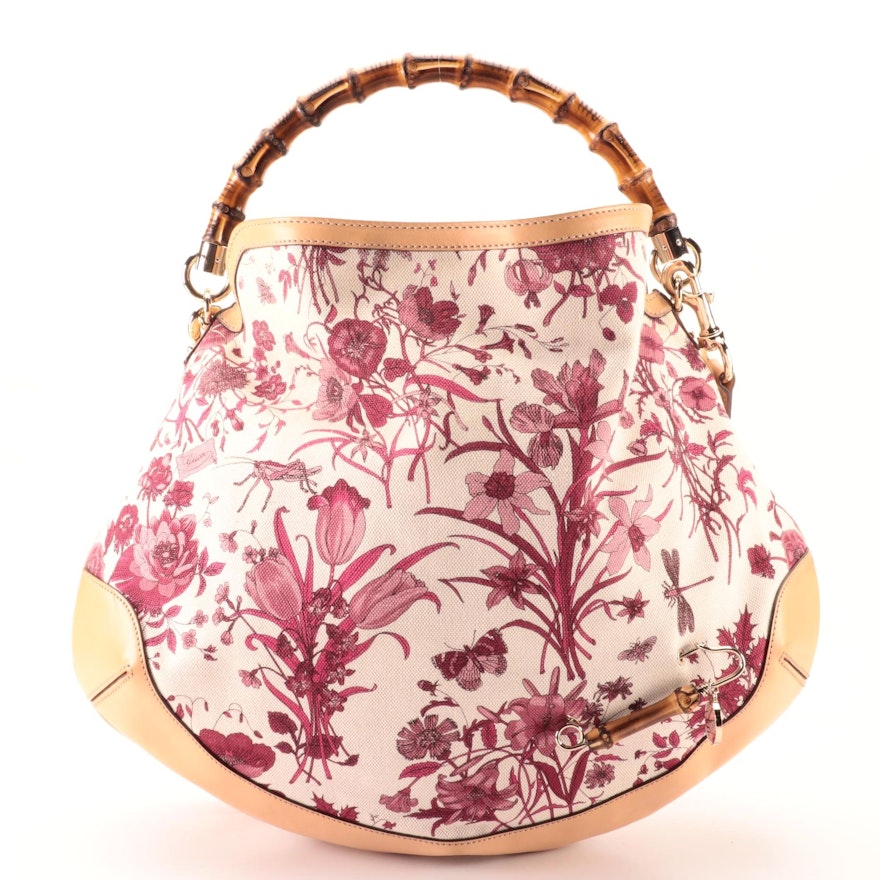 Gucci Peggy Hobo Bag in Floral Canvas and Leather with Bamboo Handle