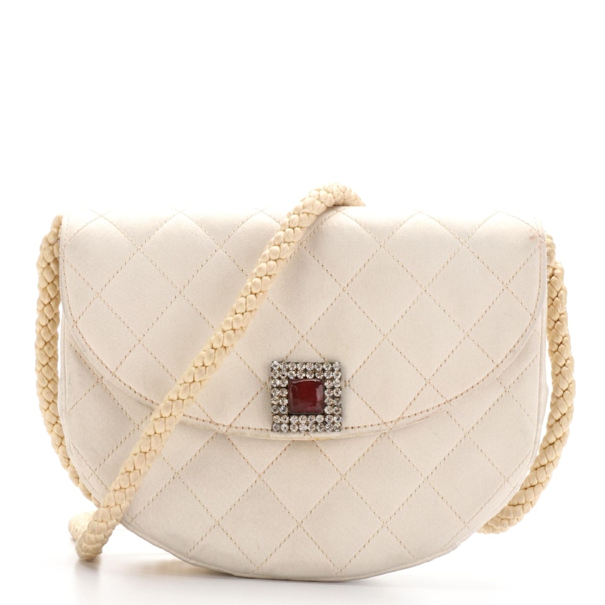 Chanel Quilted Satin Half-Moon Evening Bag with Rhinestone and Gripoix Clasp