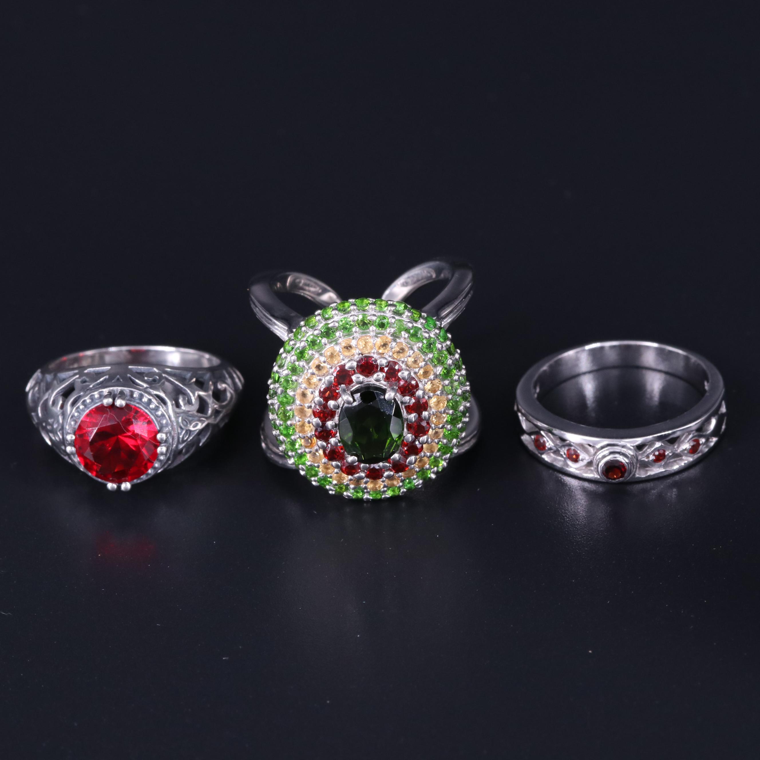 Assortment of Sterling Silver Gemstone Rings