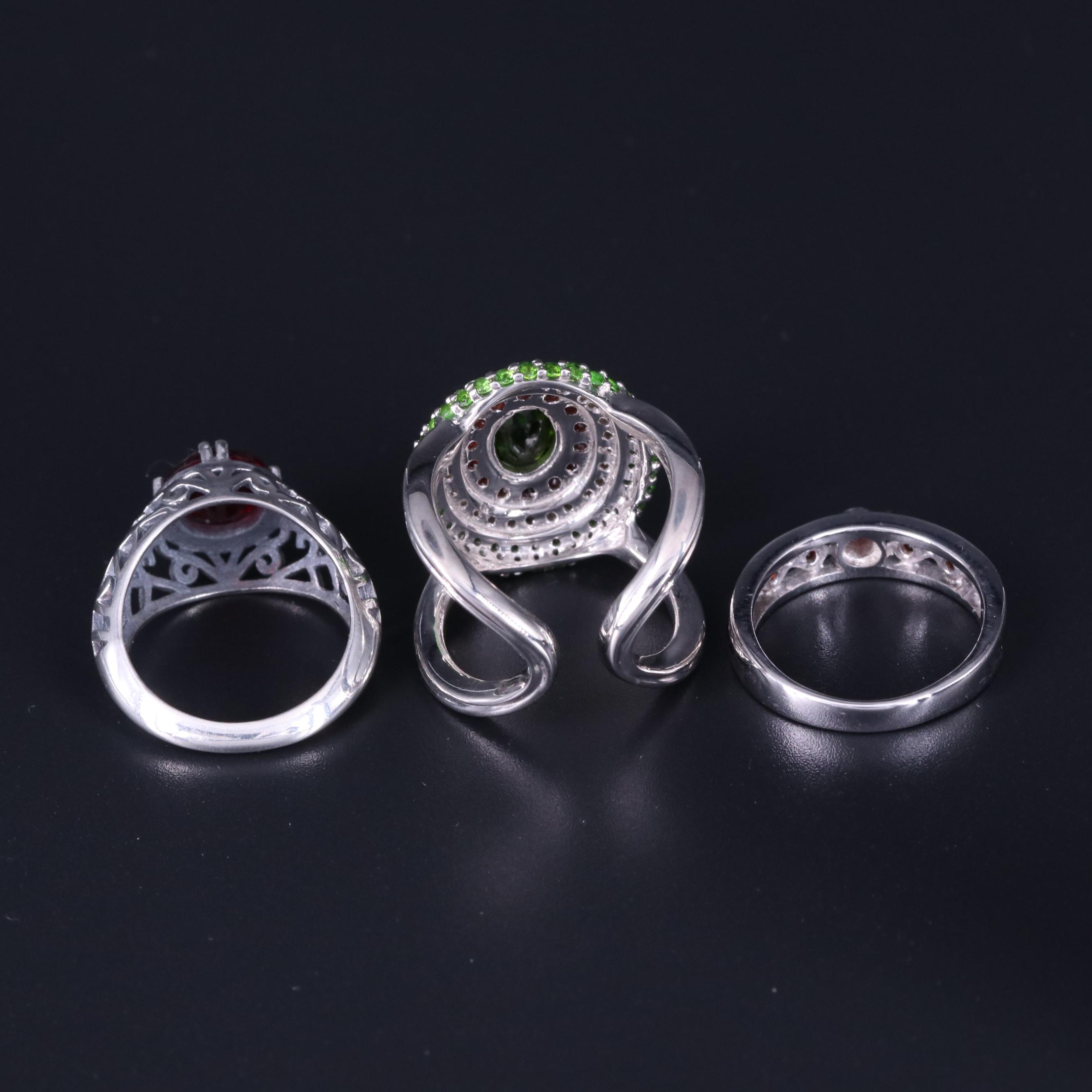 Assortment of Sterling Silver Gemstone Rings