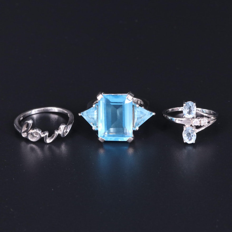 Sterling Silver Ring Collection Including Topaz