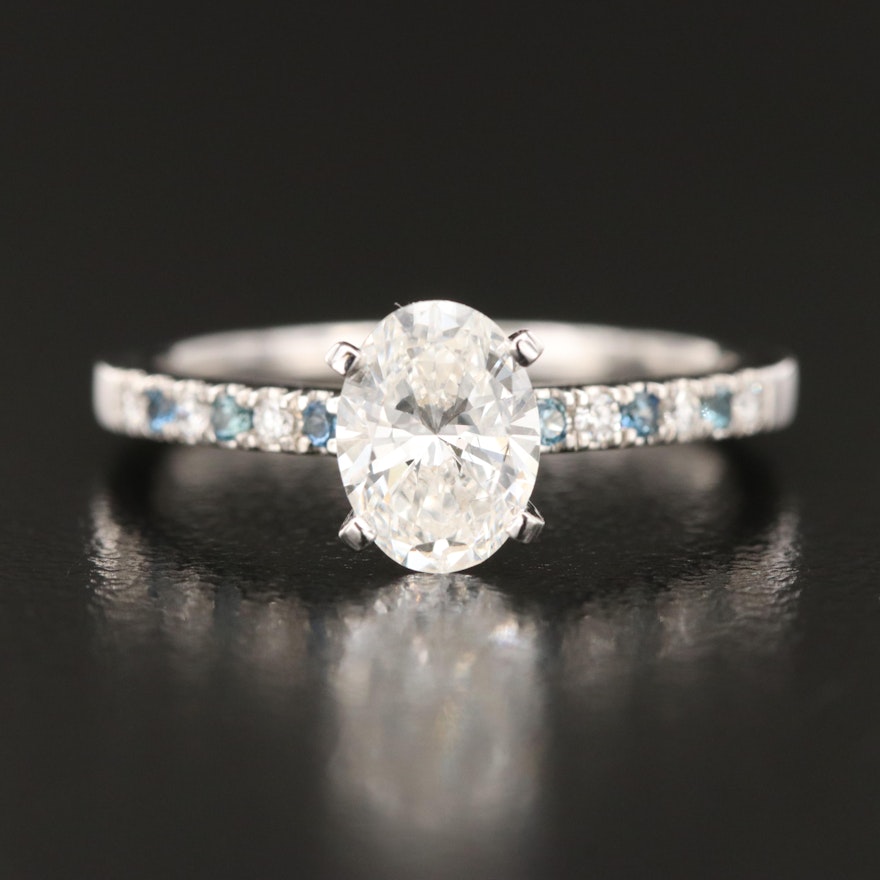 14K 1.10 CTW Lab Grown Diamond and Sapphire Ring