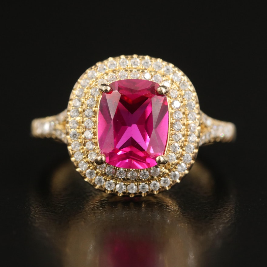 Sterling Ruby and Cubic Zirconia Double Halo Ring