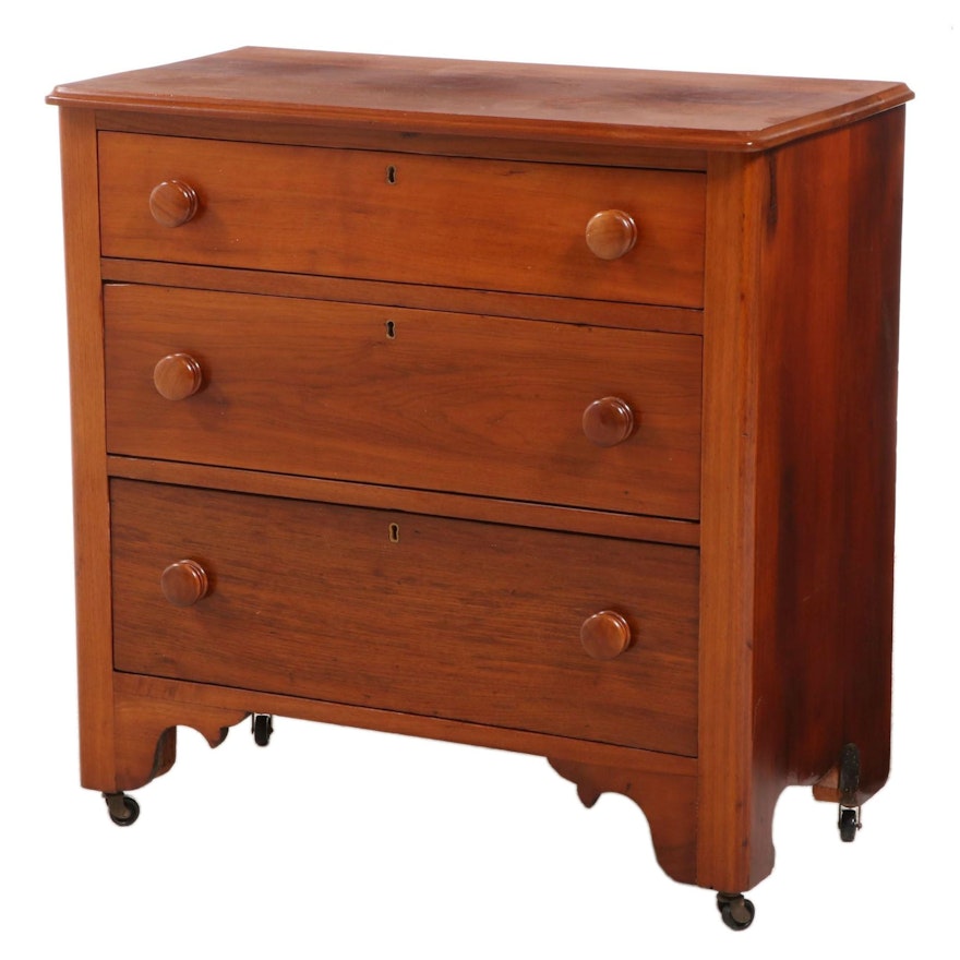 Victorian Cherry-Finish Walnut Three-Drawer Chest, Mid to Late 19th Century