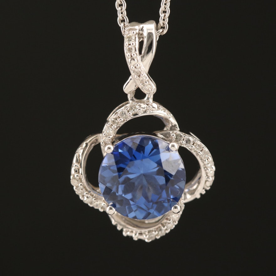 Sterling Sapphire and Diamond Pendant Necklace