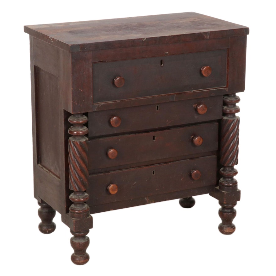 American Empire Four-Drawer Bedside Chest, Mid-19th Century