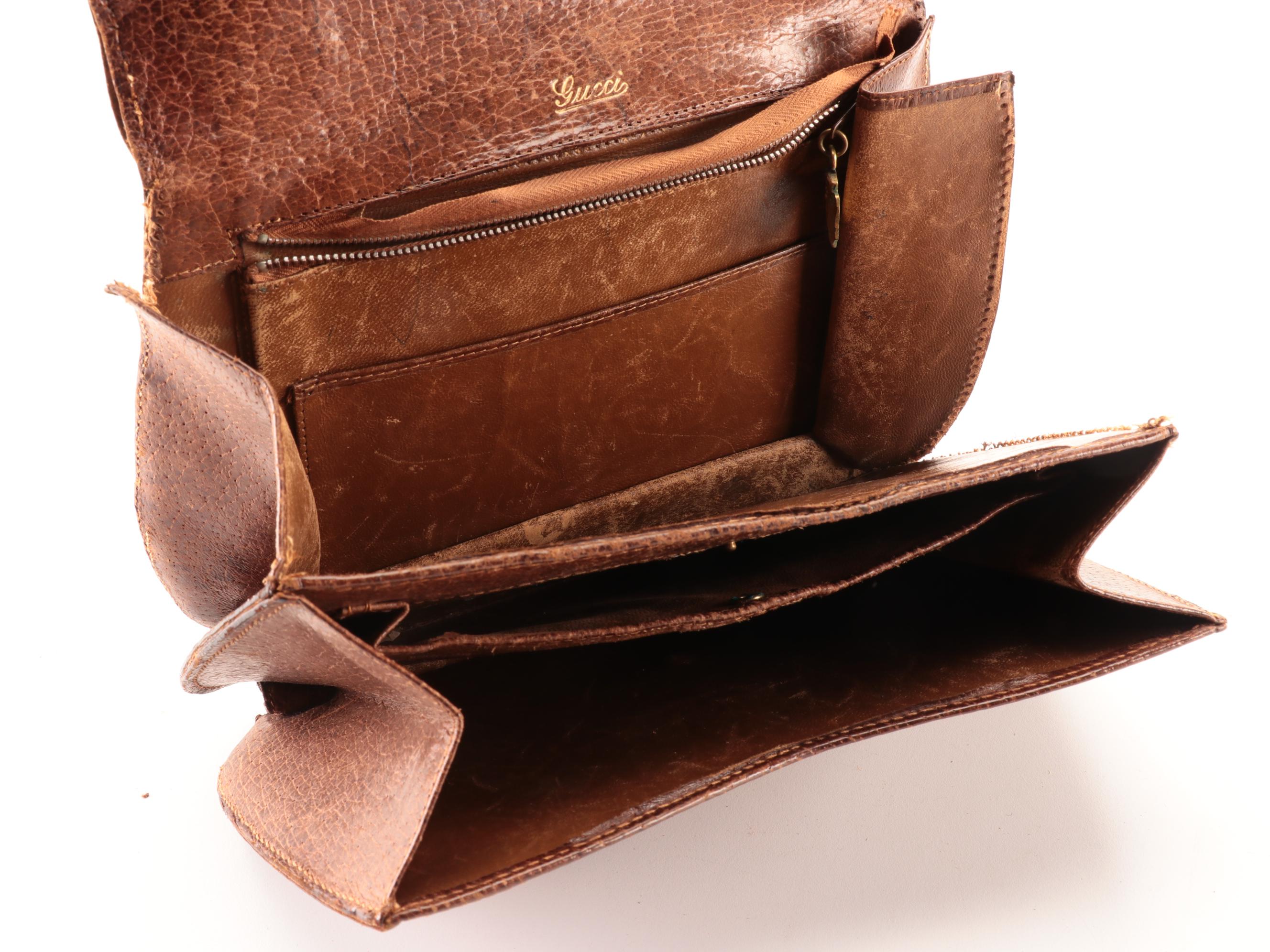 Gucci Bag in Cinghiale Leather with Carved Wood Top-Handle and Closure, Vintage