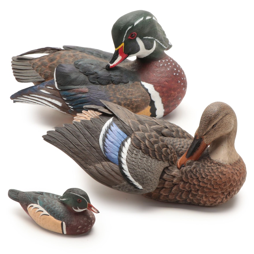 Hand-Painted Wood Duck Drake and Mallard Hen Resin Figures