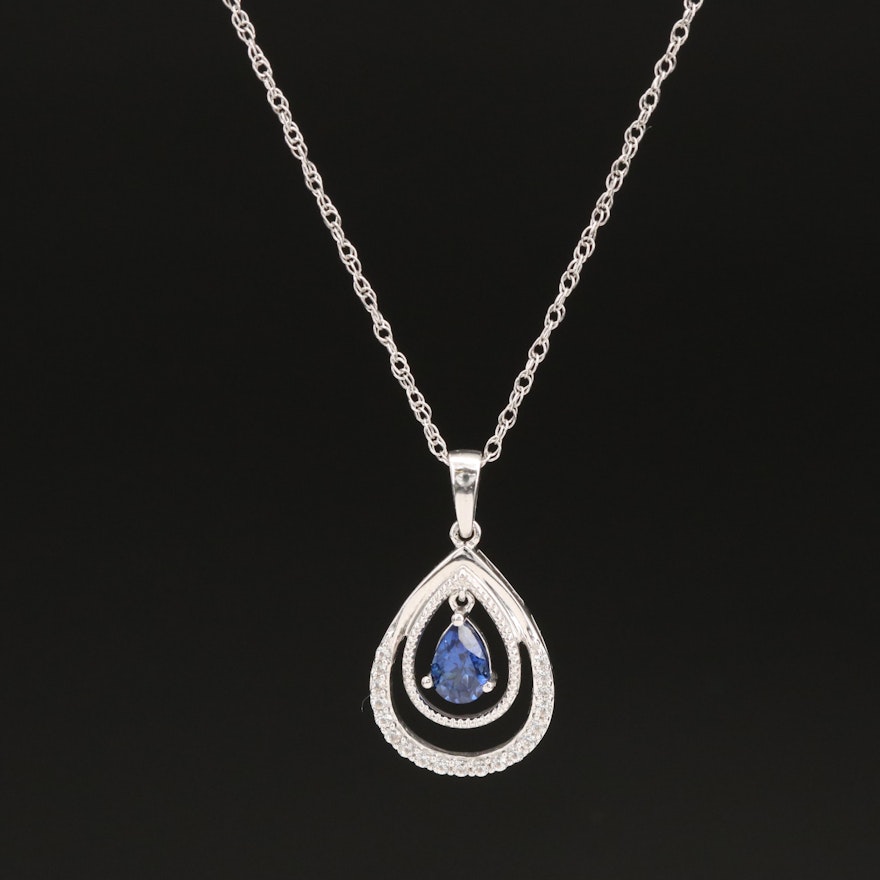 Sterling Sapphire Teardrop Pendant Necklace