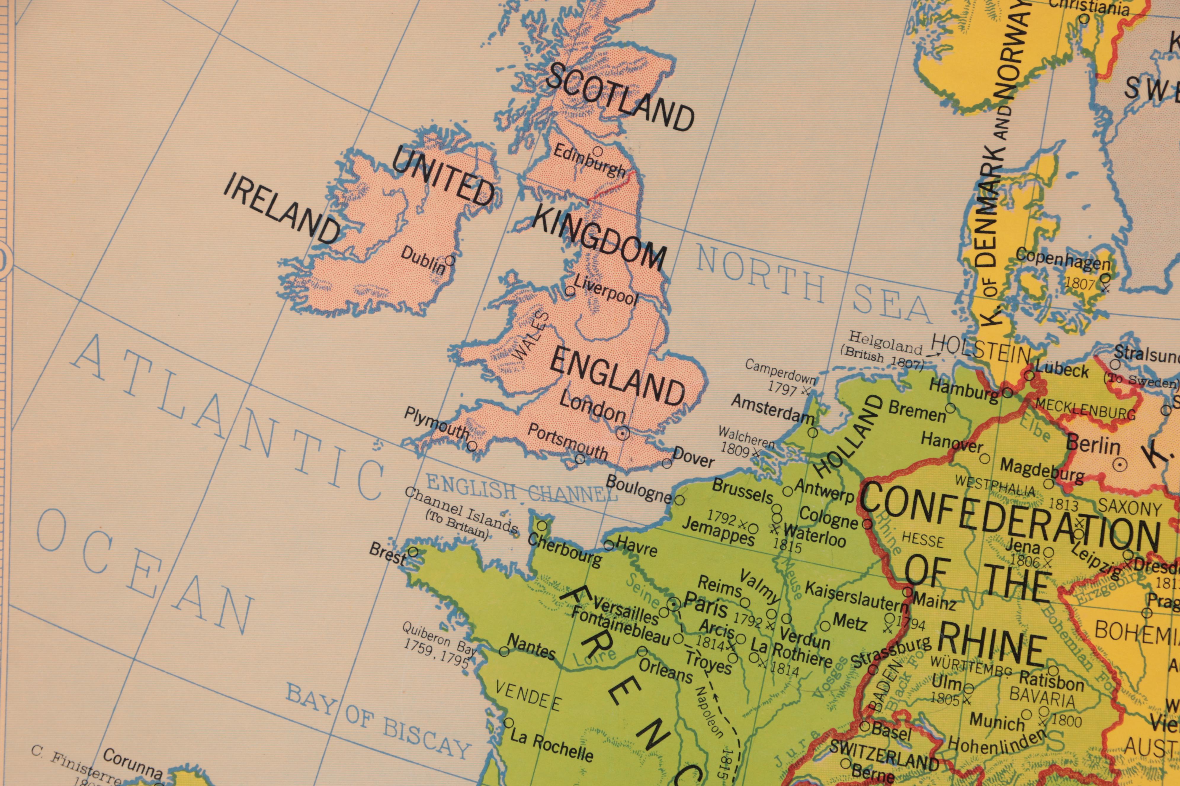Denoyer-Geppert Map "Europe at the Time of Napoleon, 1812," Mid-20th Century