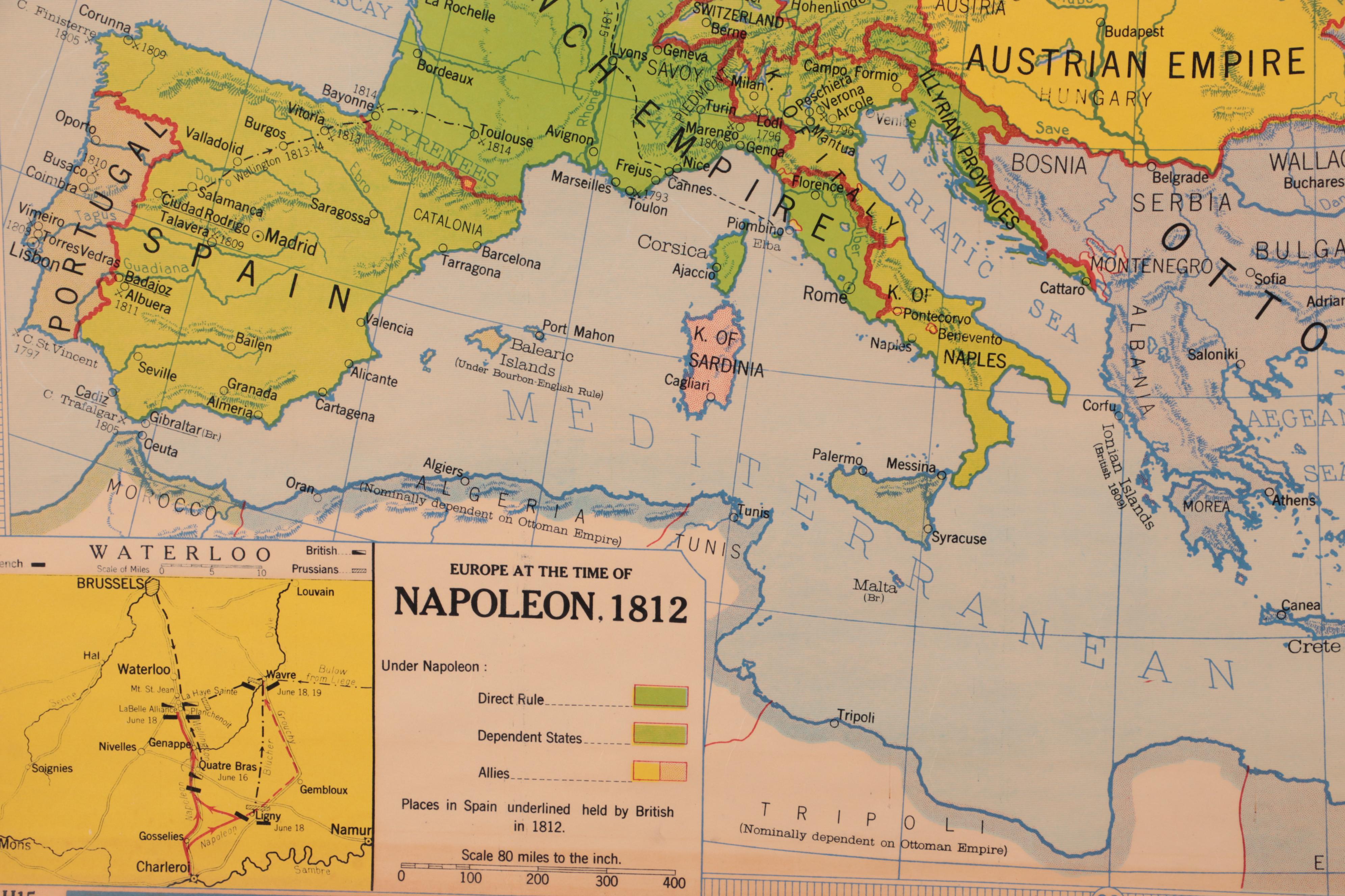 Denoyer-Geppert Map "Europe at the Time of Napoleon, 1812," Mid-20th Century