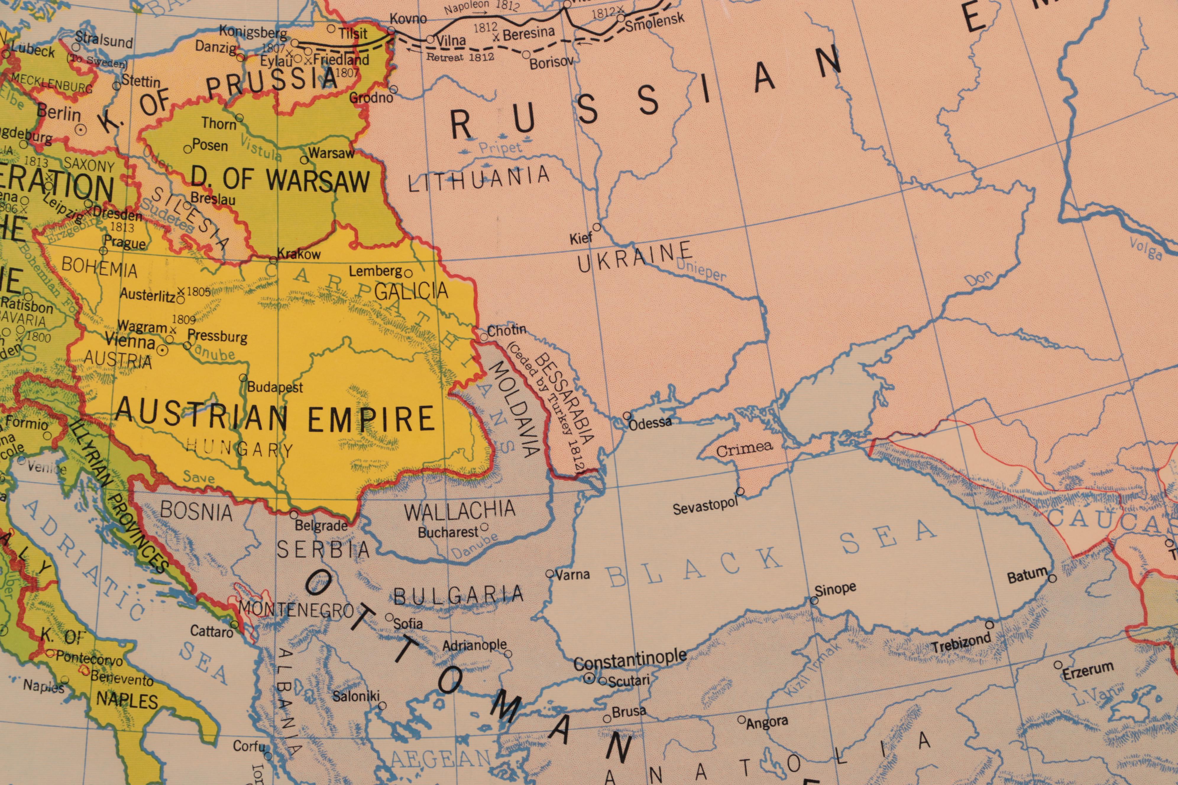 Denoyer-Geppert Map "Europe at the Time of Napoleon, 1812," Mid-20th Century