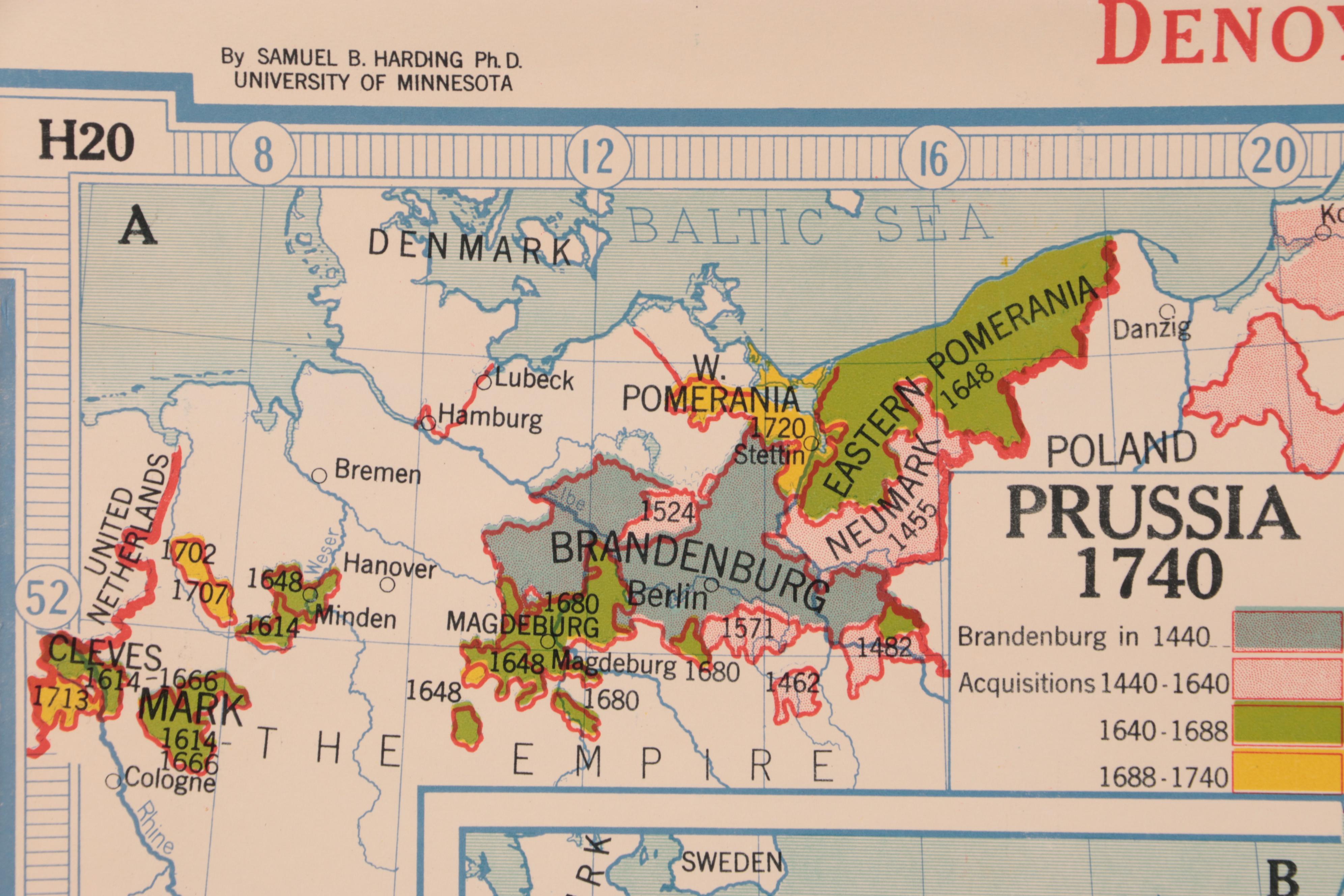 Denoyer-Geppert School Map of Prussian Evolution to Germany, Mid-20th Century